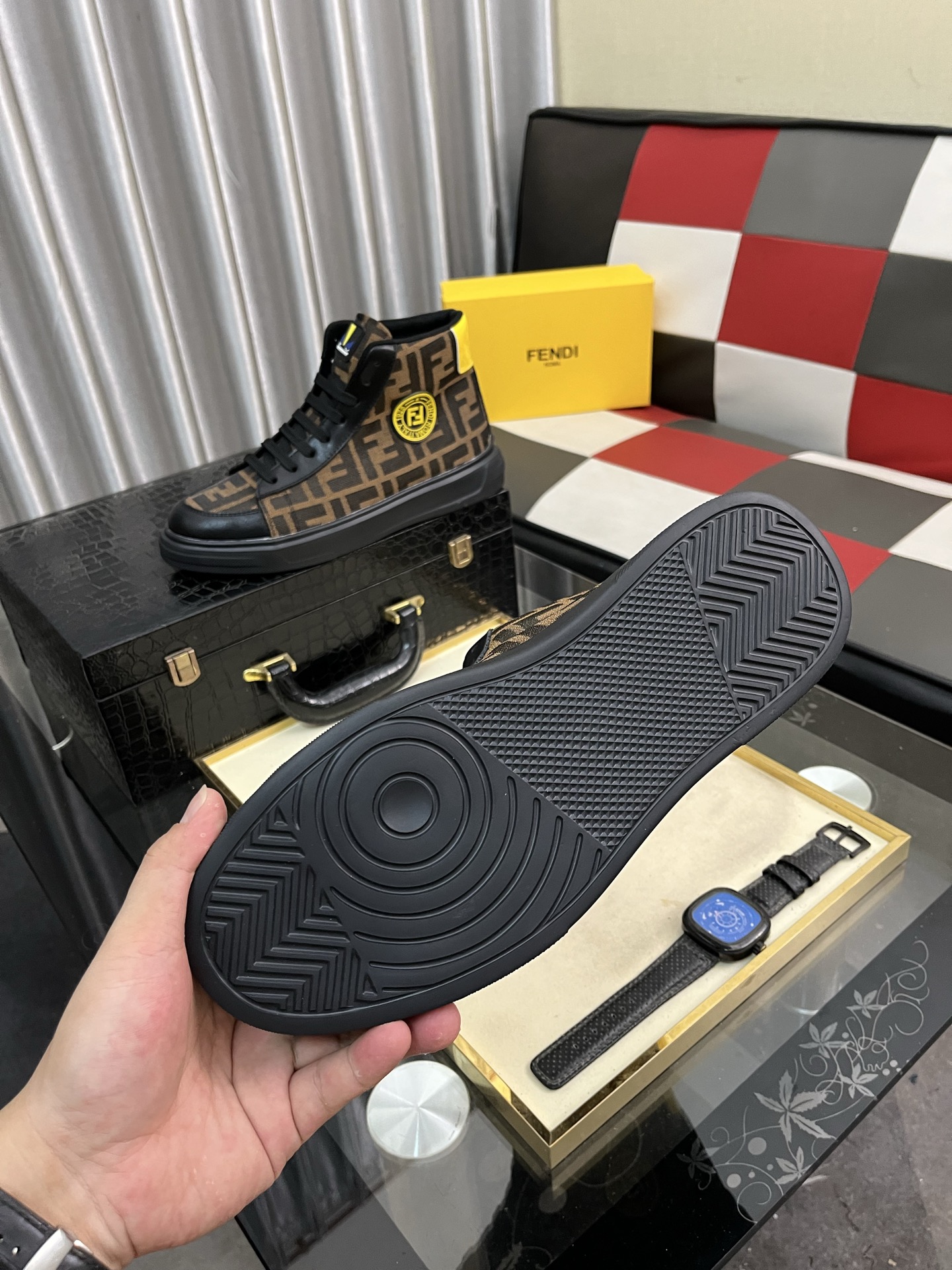 Fendi FF High-Top Sneakers Brown