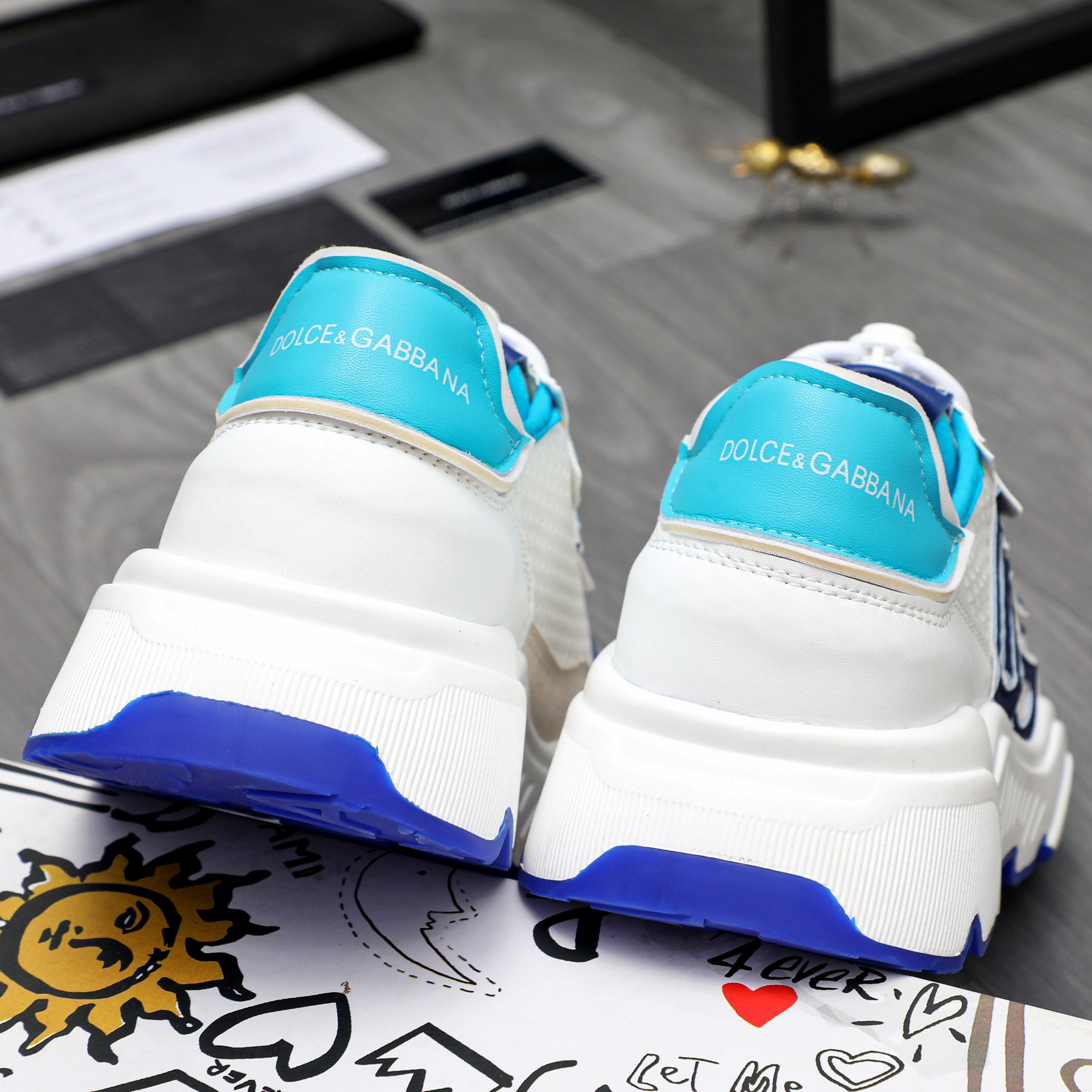 Dolce & Gabbana Mesh Leather Sneakers Blue