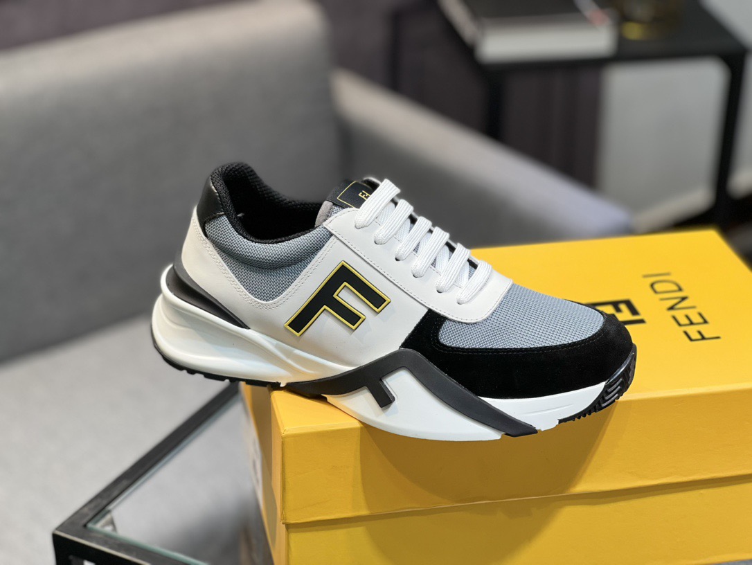 Fendi Mesh Low-Top Sneakers Black/White/Grey