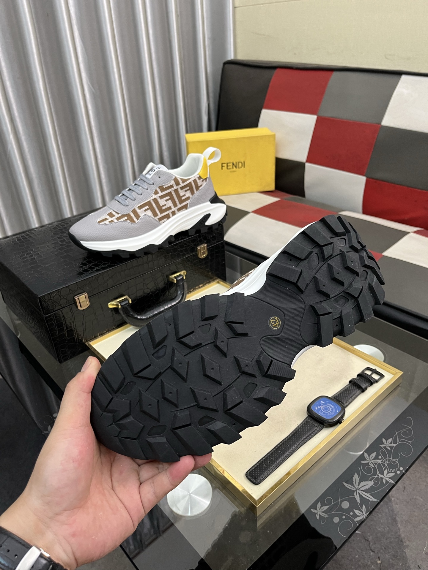 Fendi FF Knit Chunky Sneakers Gray