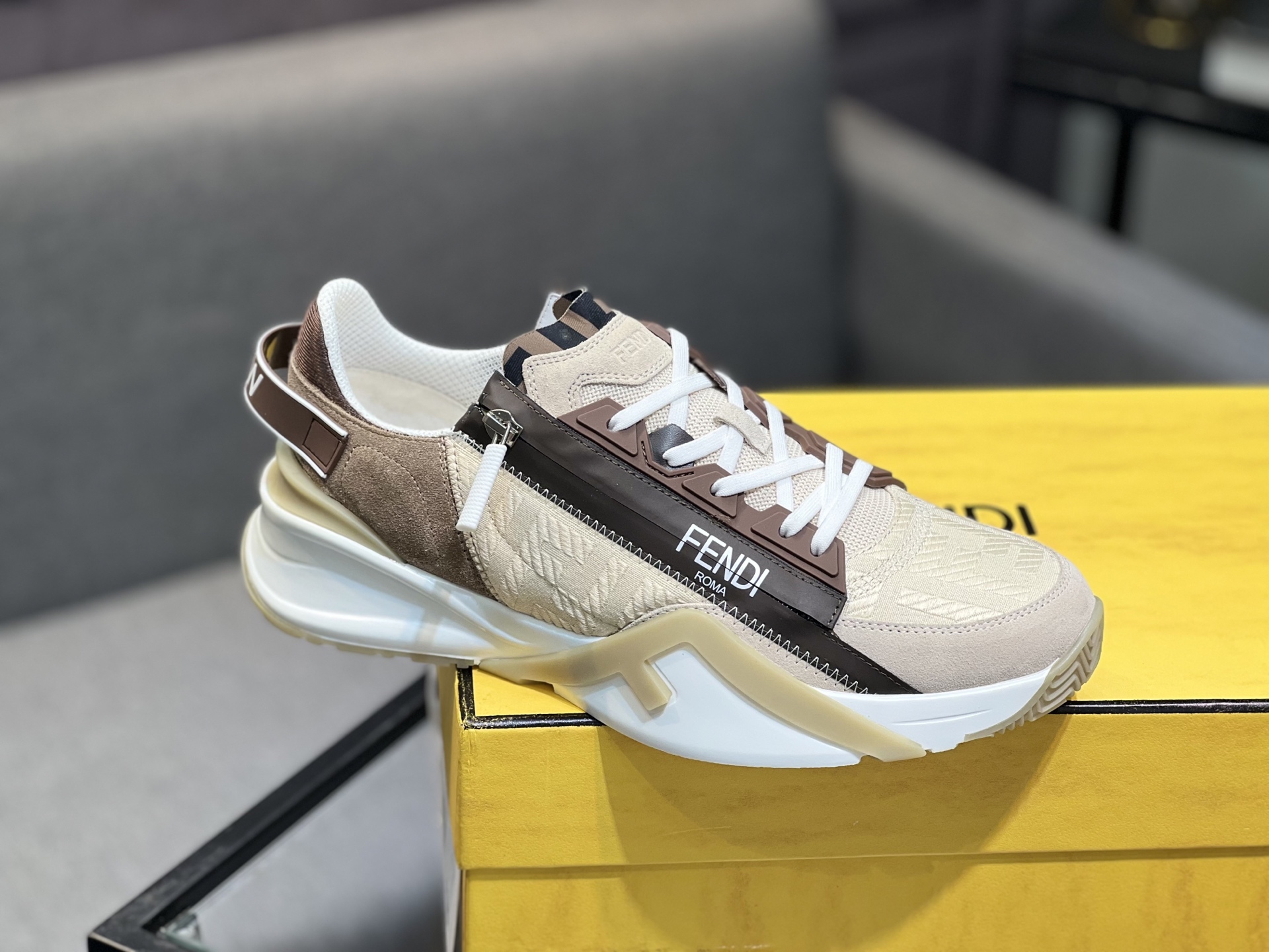 Fendi Flow Low-Top Sneakers Beige