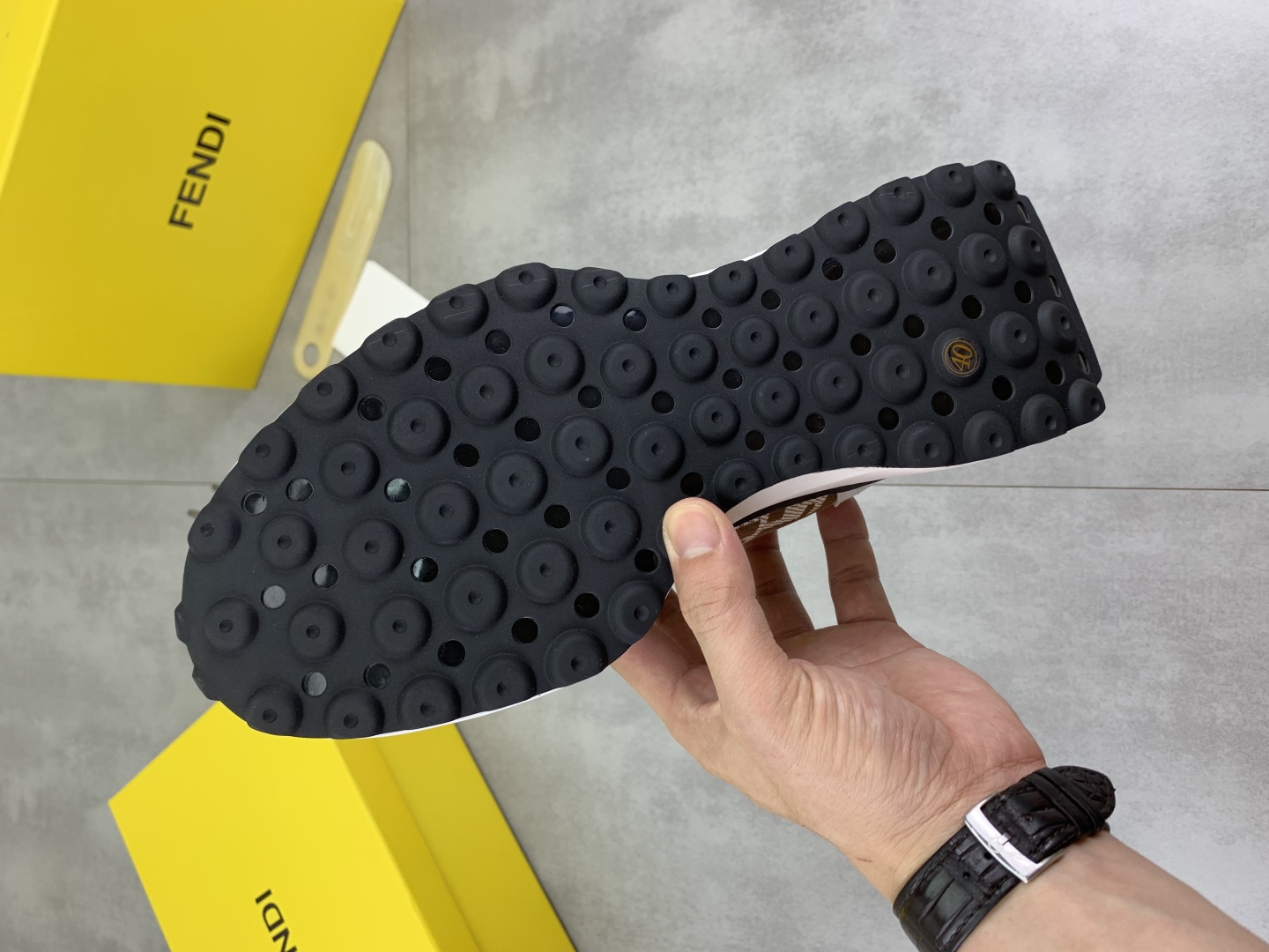 Fendi FF Logo Driving Sneakers White/Brown