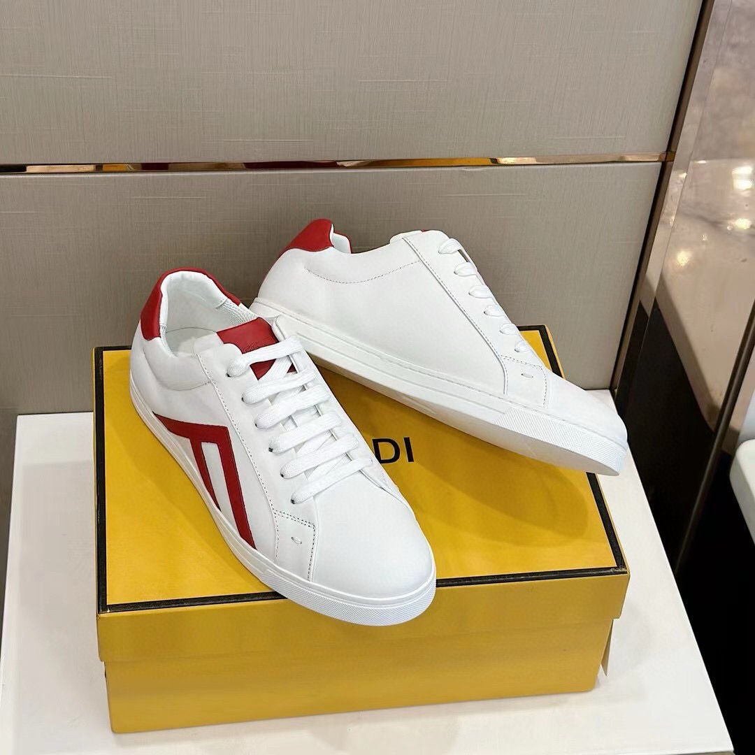 Fendi Leather Low-Top Sneakers White Red