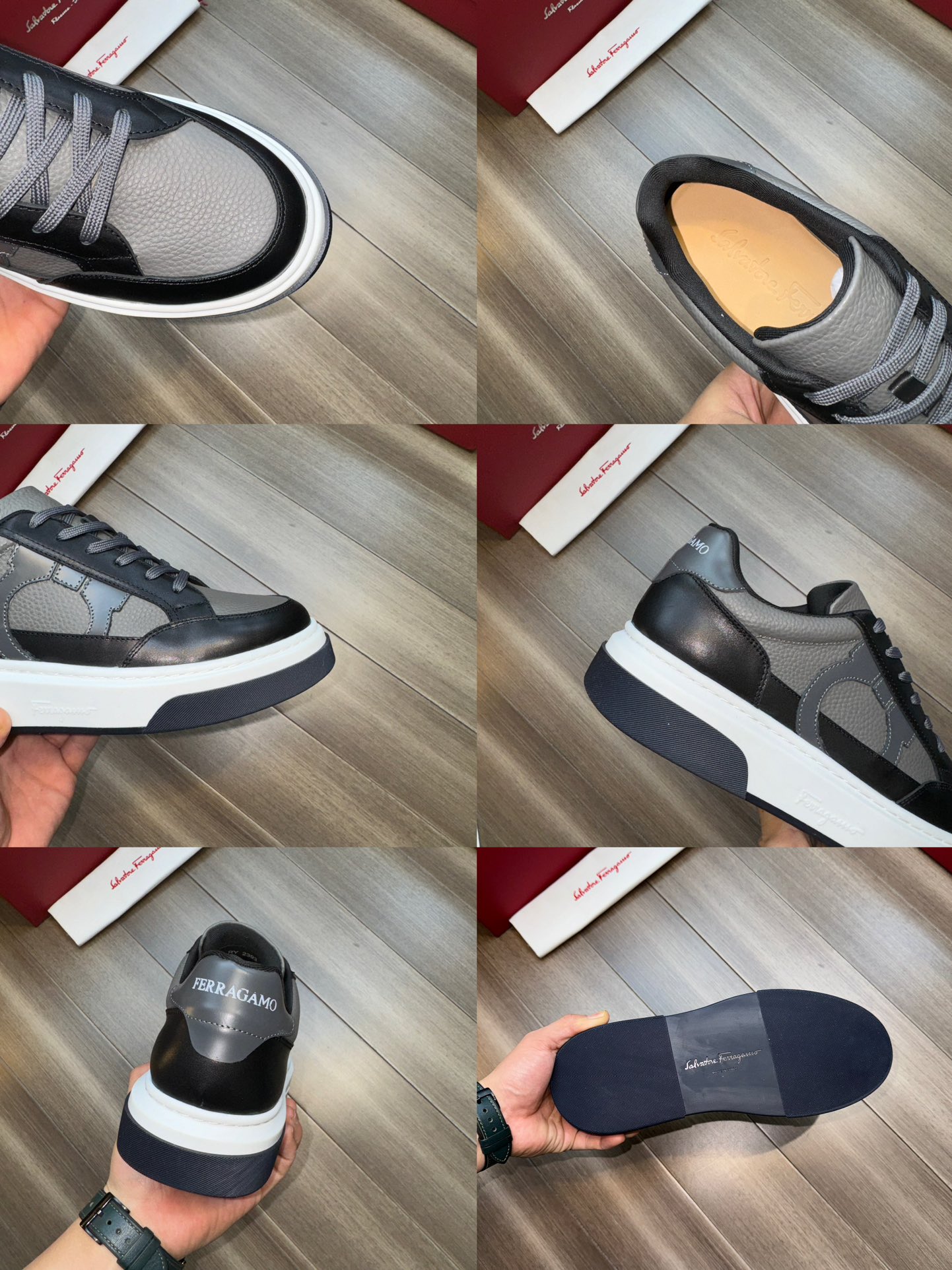 Ferragamo Logo Low-Top Sneakers Gray Black