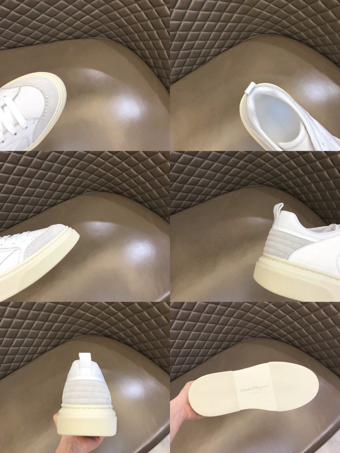 Ferragamo Calfskin Patchwork Sneakers White