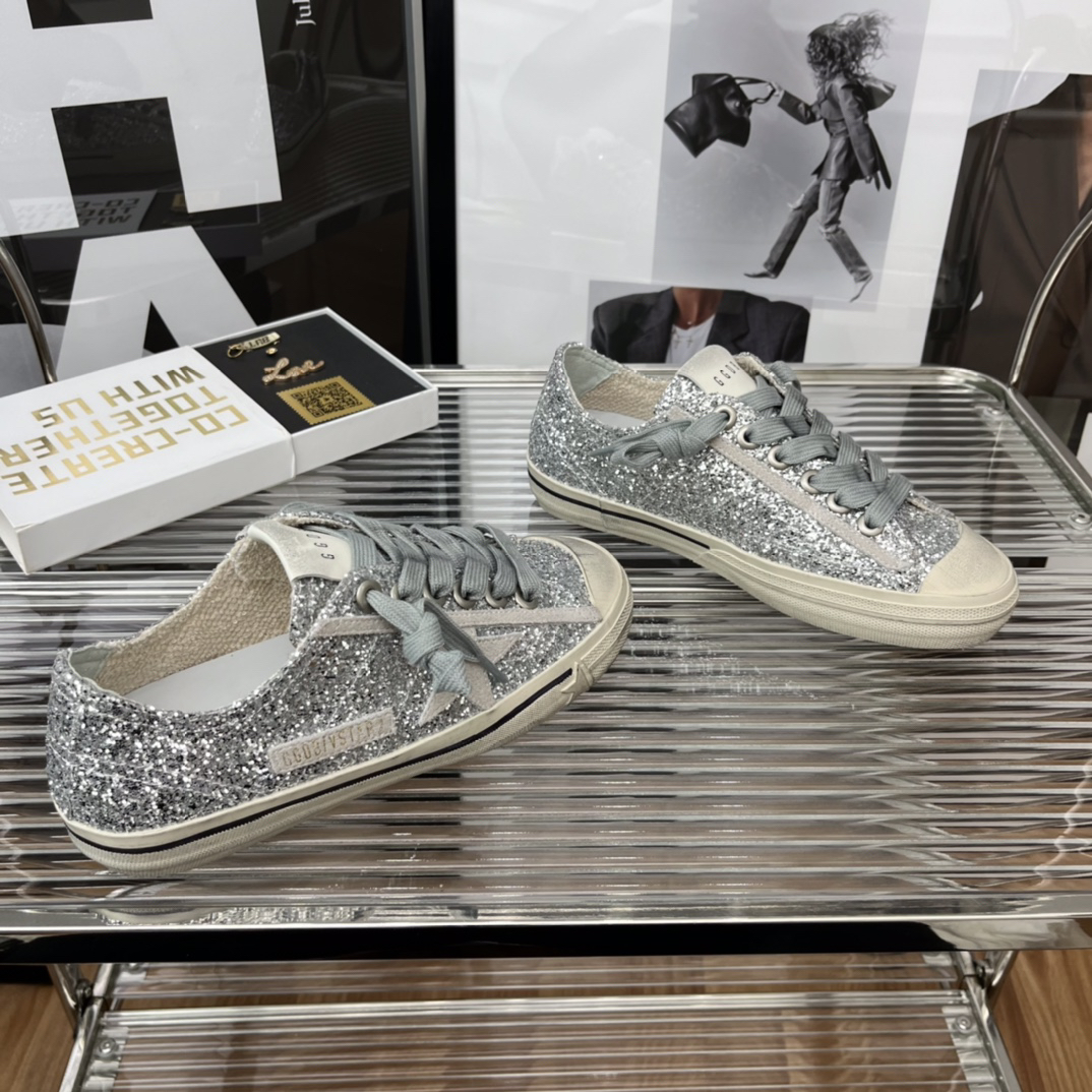 Golden Goose VSTAR2 Glitter Sneakers Silver