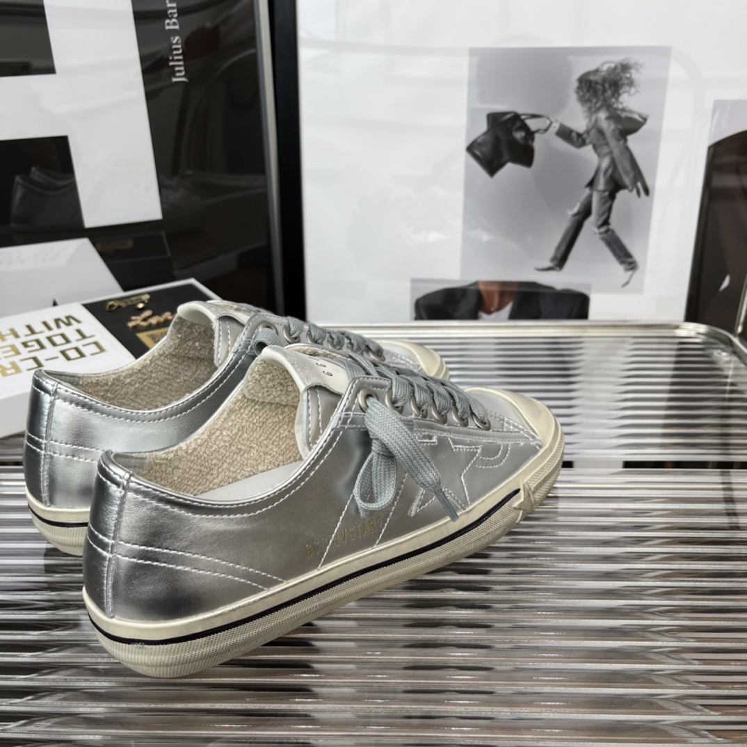 Golden Goose V-Star2 Distressed Sneakers Silver