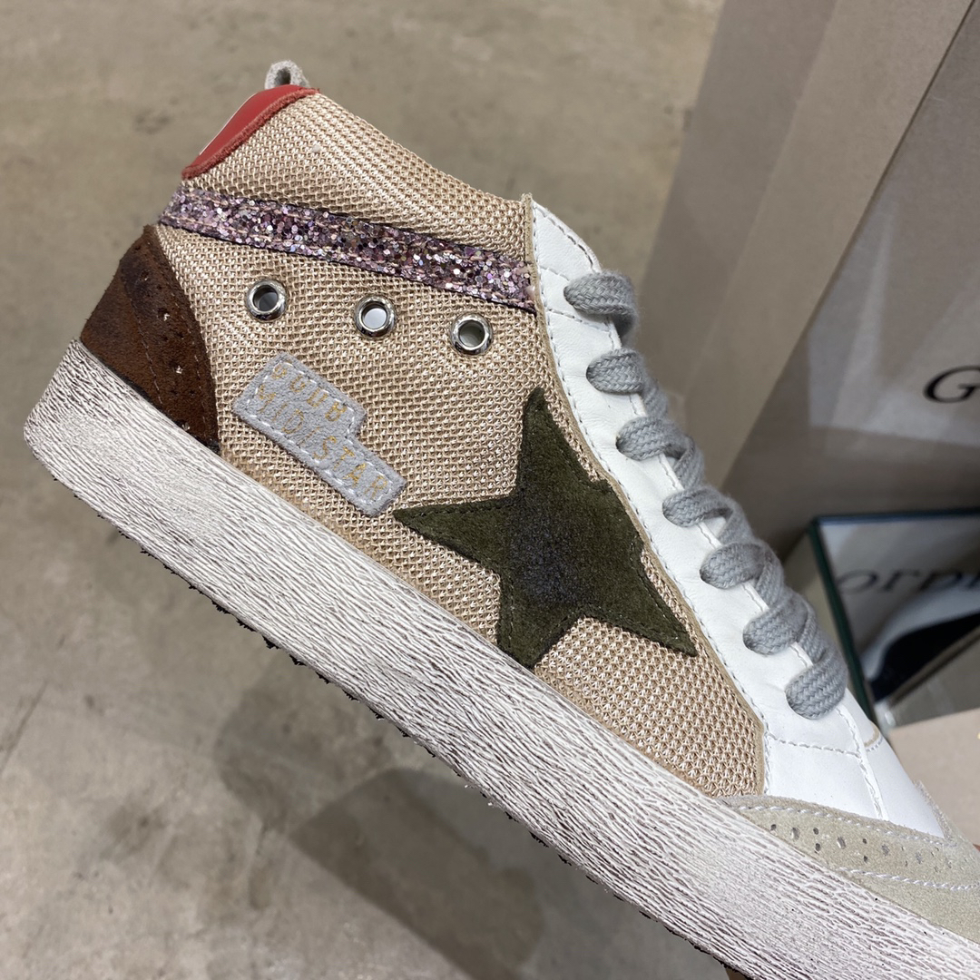 Golden Goose Superstar Mid Top Sneakers Beige/Red