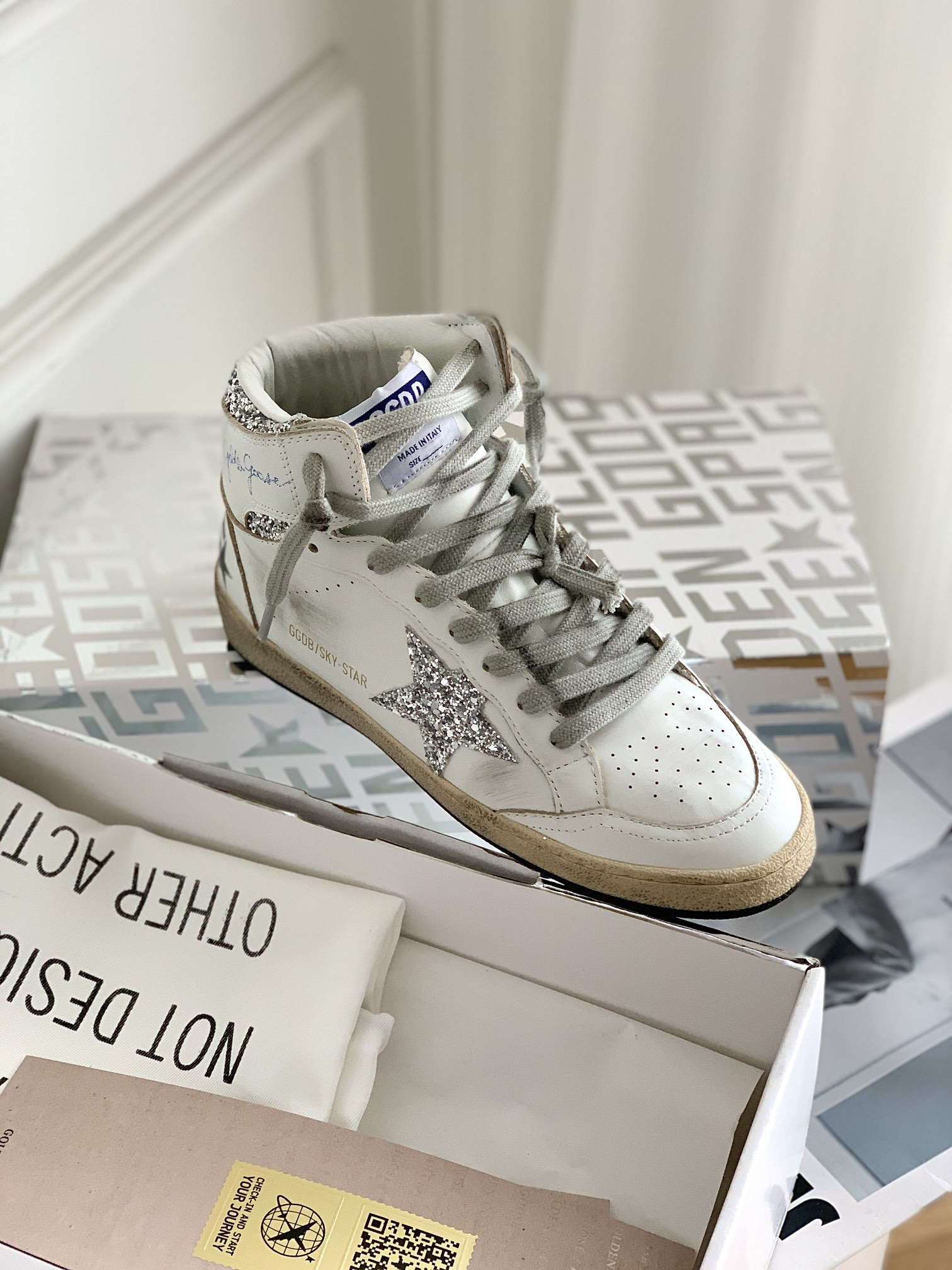 Golden Goose Sky-Star High-Top Sneakers Silver