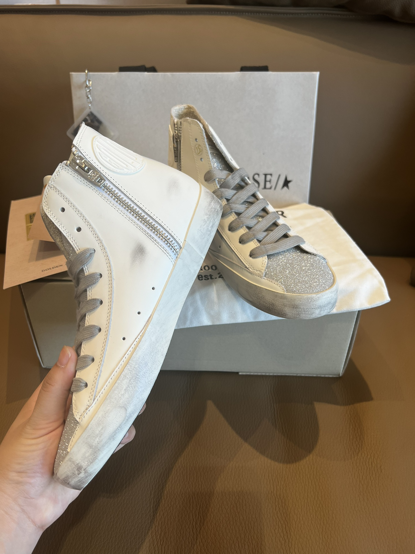 Golden Goose Superstar High-Top Sneakers White/Black/Silver