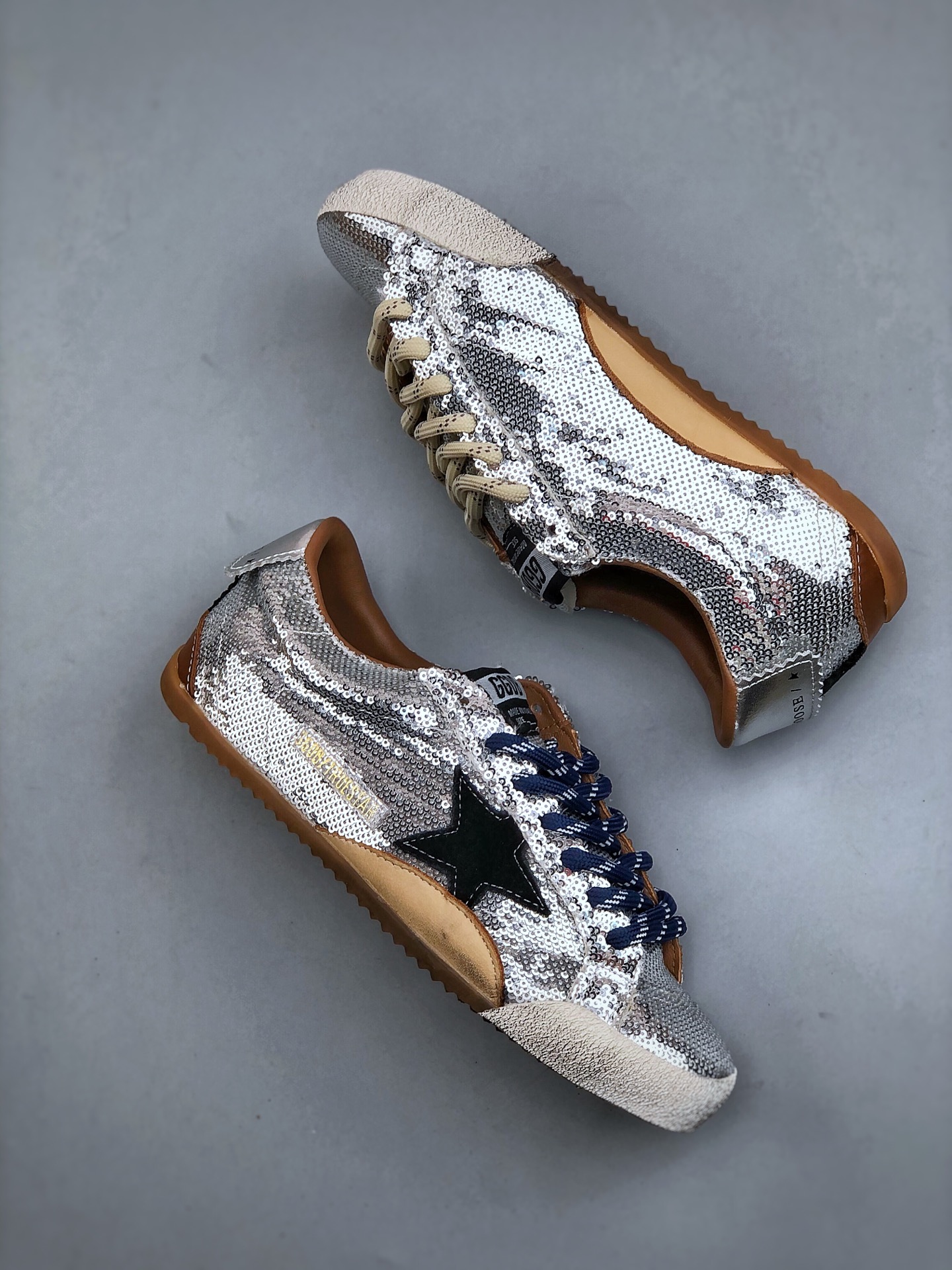 Golden Goose True Star Sequin Sneakers Silver