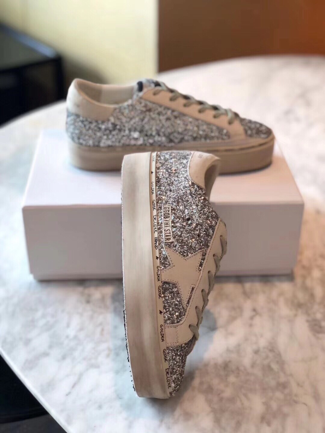Golden Goose Hi Star Platform Sneakers Silver Glitter