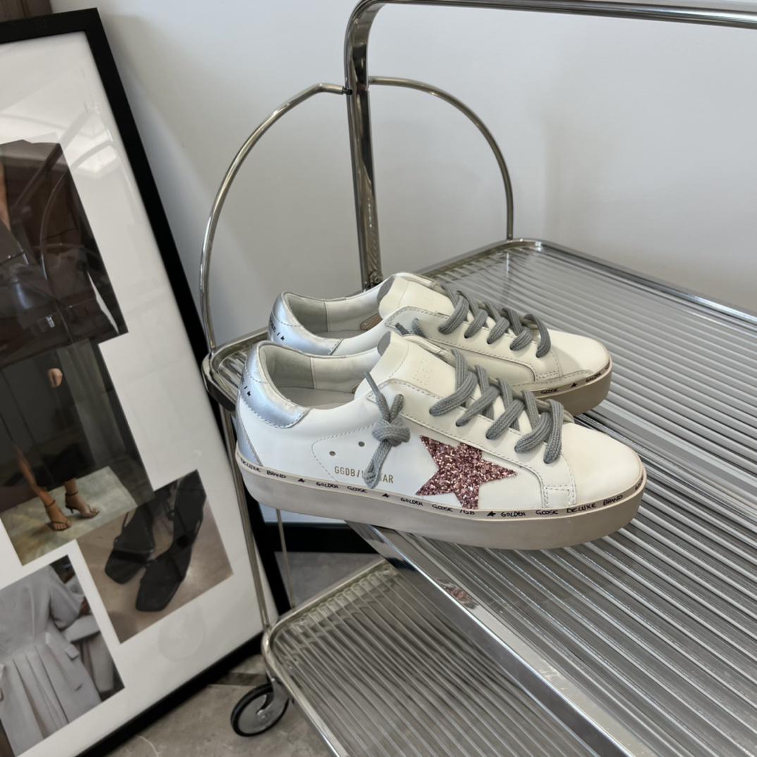 Golden Goose Hi Star Platform Sneakers White Pink Silver