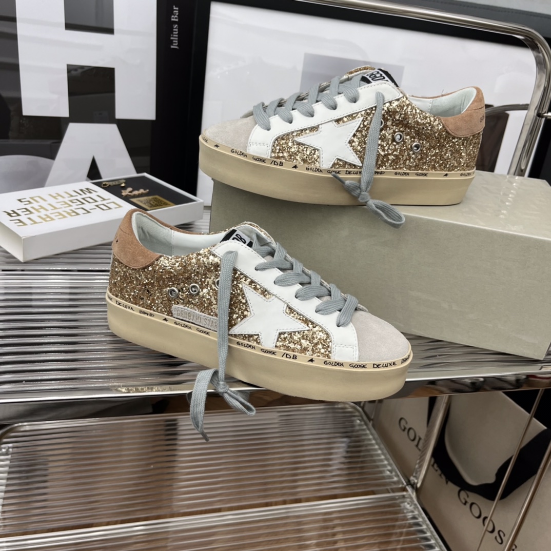 Golden Goose Hi Star Platform Sneakers Gold/White/Beige