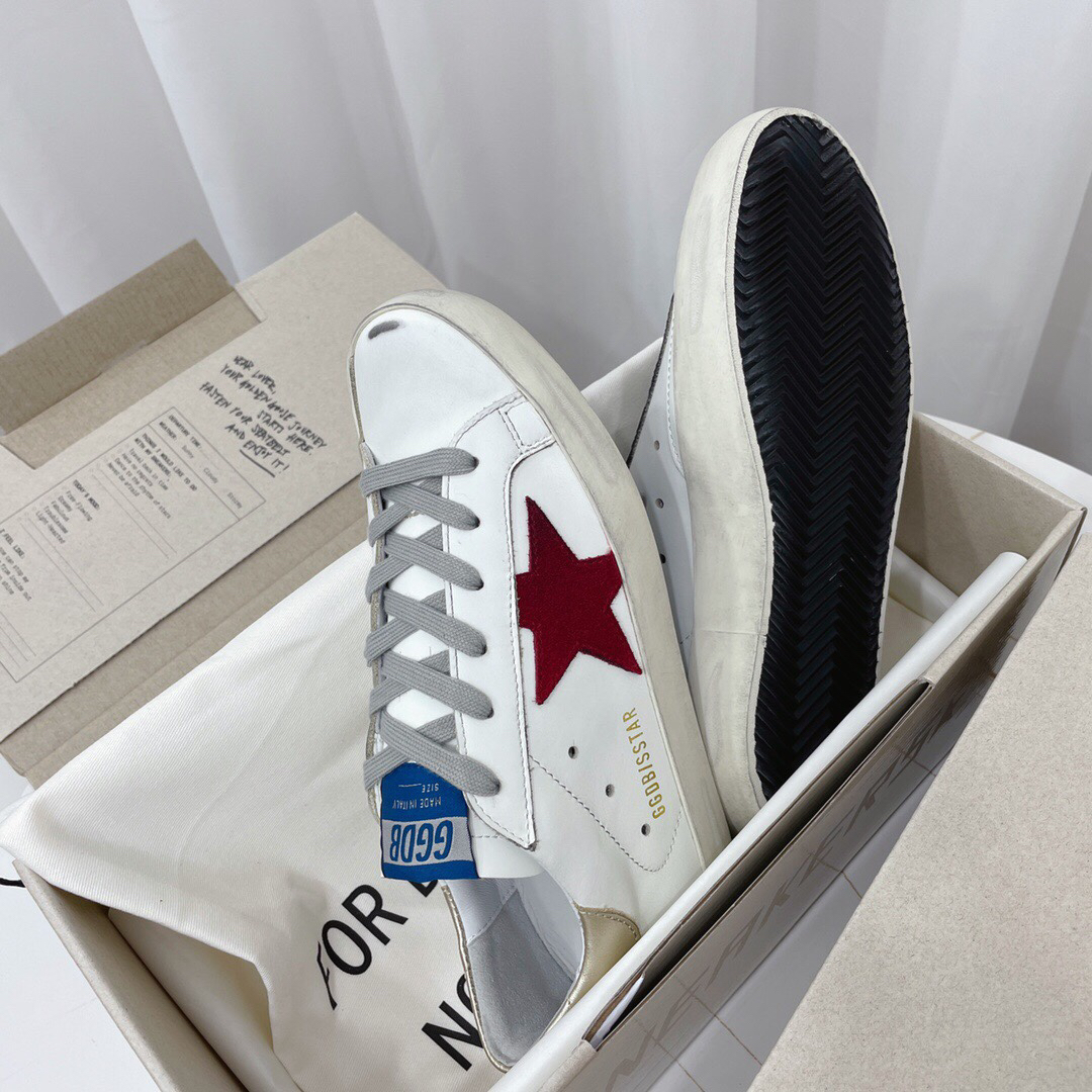 Golden Goose Superstar Distressed Leather Sneakers Gold/Red/White