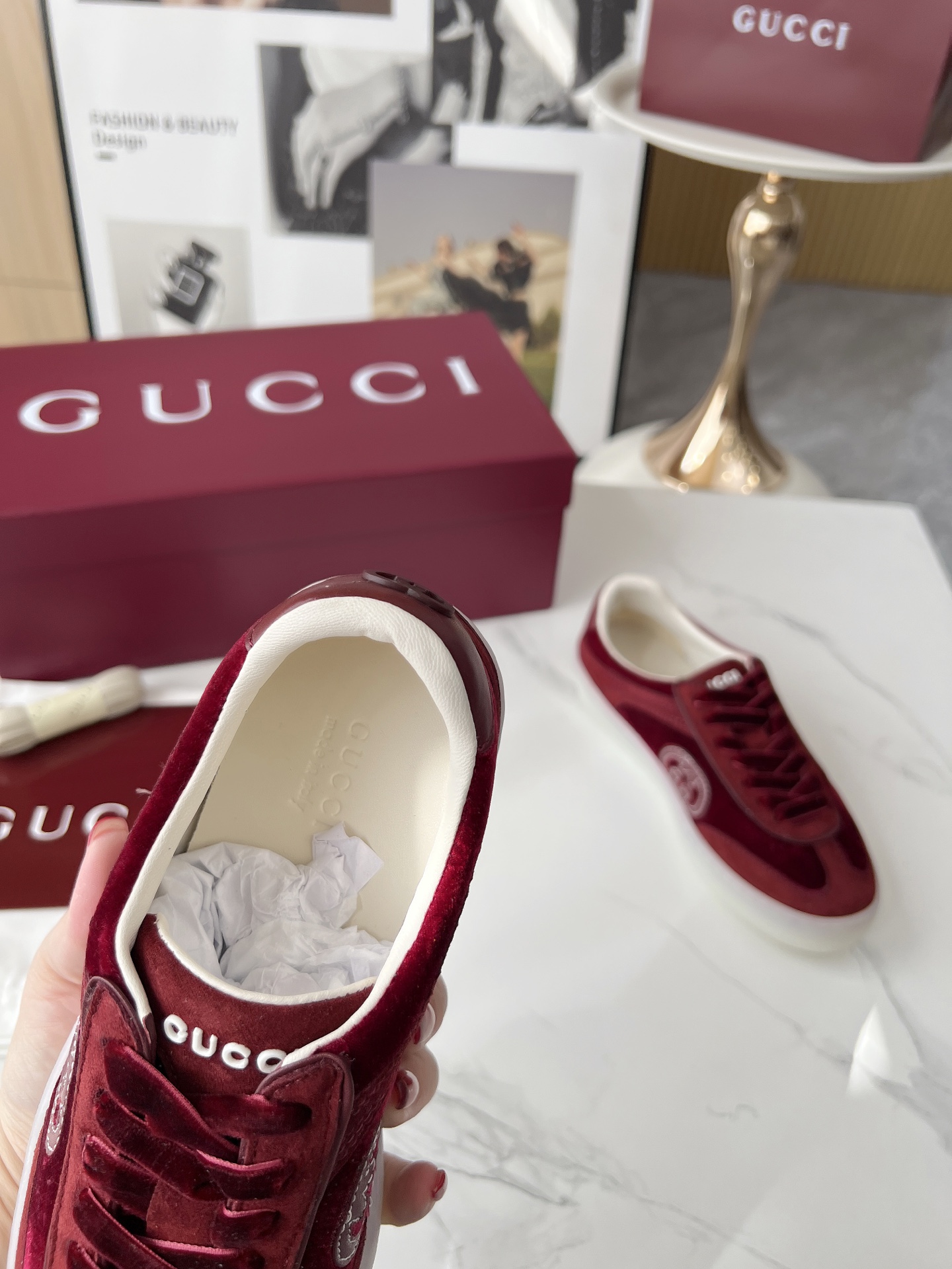 Gucci Double G Trainer Sneakers Burgundy