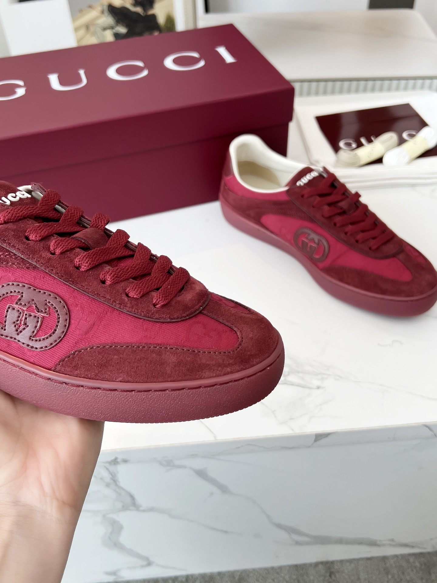 Gucci GG Monogram Trainer Sneakers Burgundy
