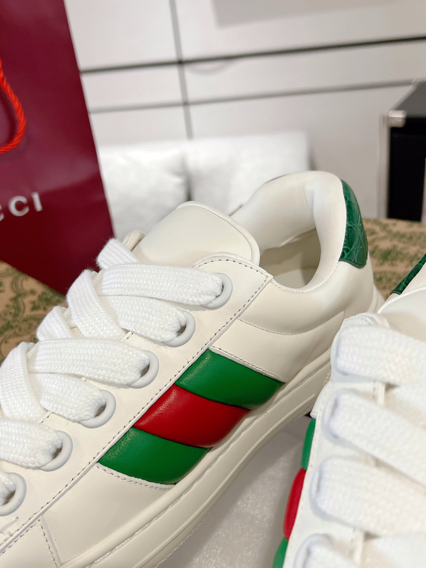 Gucci Ace Thick-Sole Sneakers White Green Red