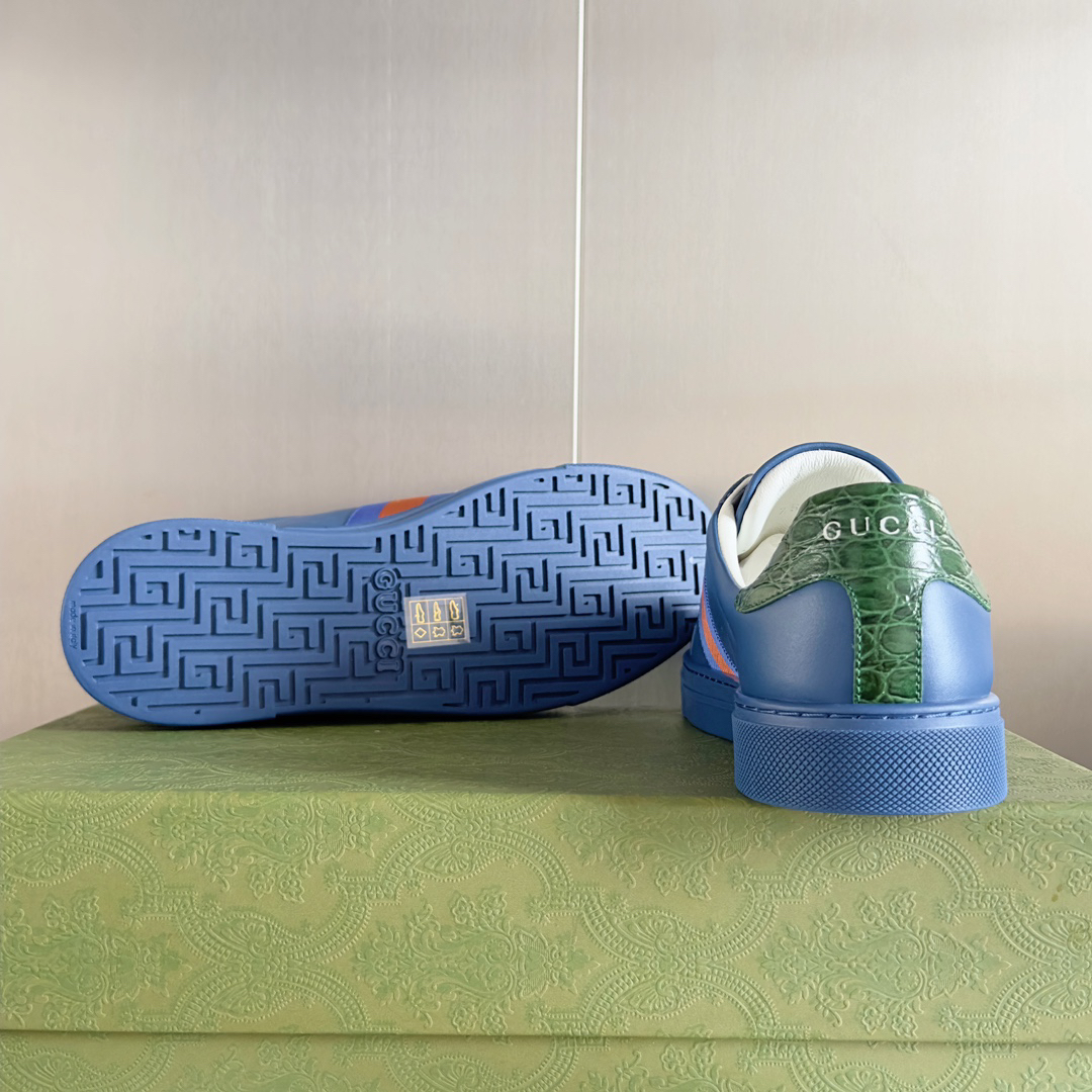 Gucci Ace Leather Low-Top Sneakers Blue