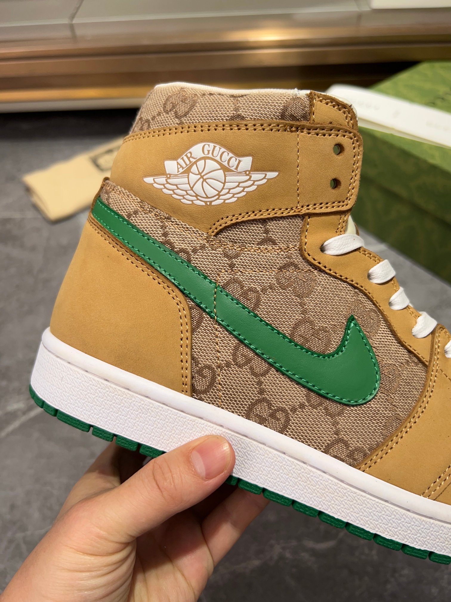 Gucci GG Canvas High-Top Sneakers Tan Green