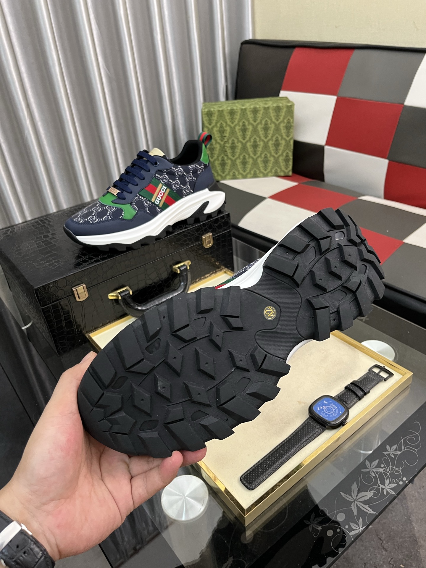 Gucci GG Canvas Chunky Sneakers Navy/Green/Red