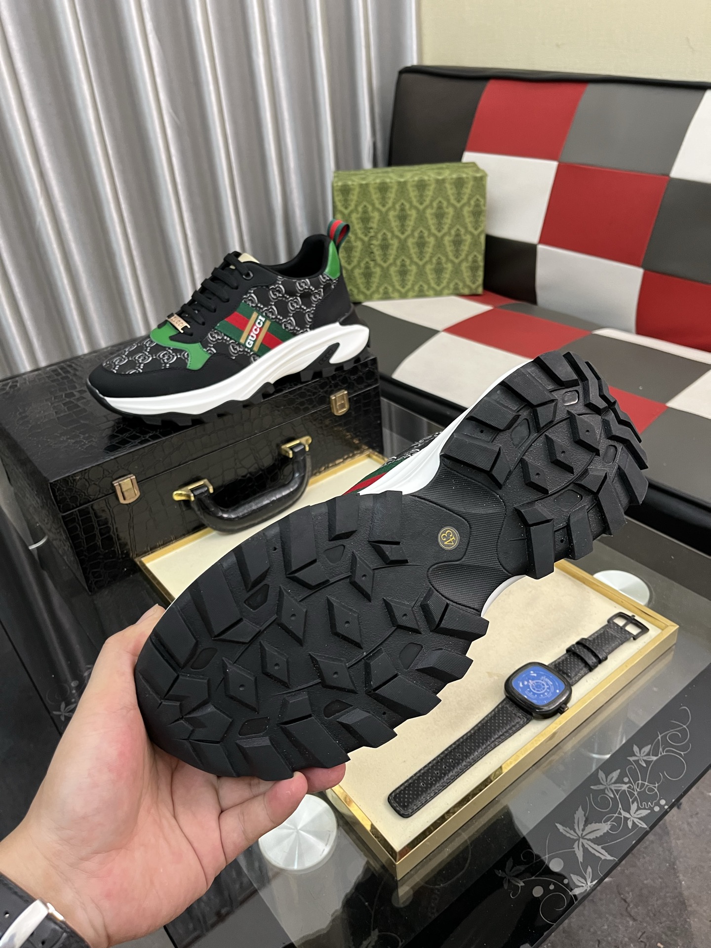 Gucci Web Stripe GG Sneakers Black/Green/Red
