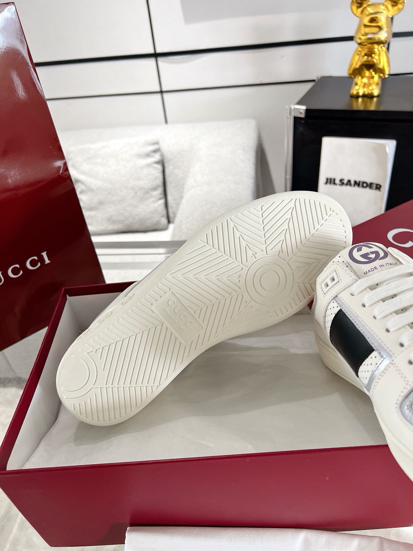 Gucci GG Panel Leather Sneakers White/Red