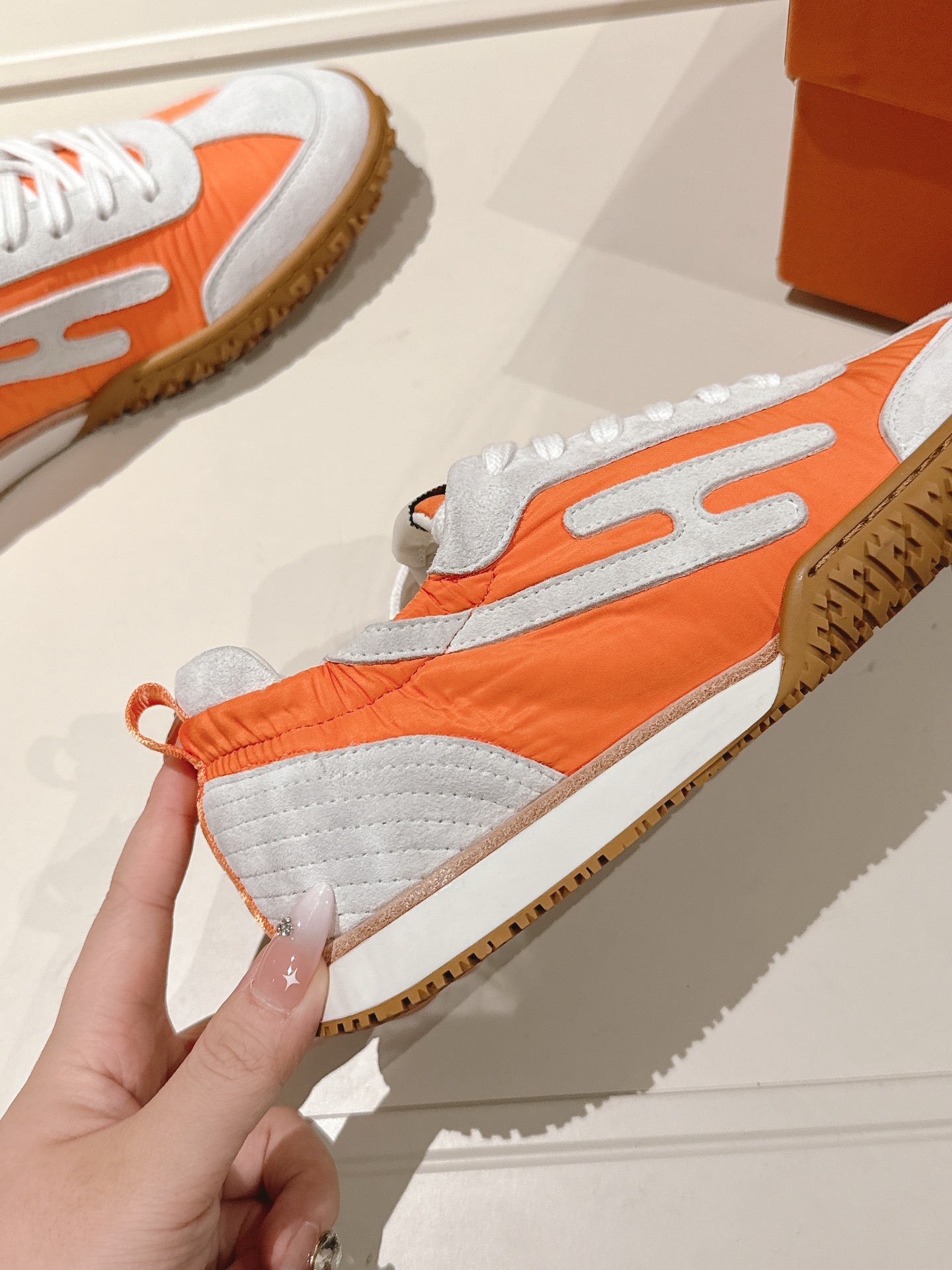 Hermes Suede Leather H Sneaker Orange