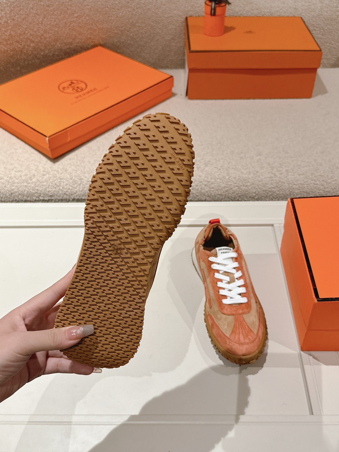 Hermes H Suede Sneakers Tan