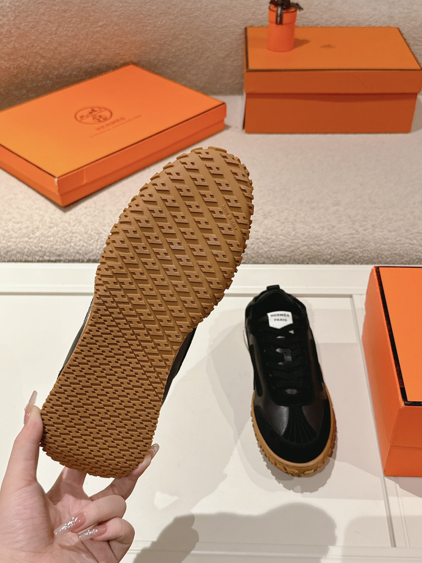 Hermes H Detail Suede Sneakers Black
