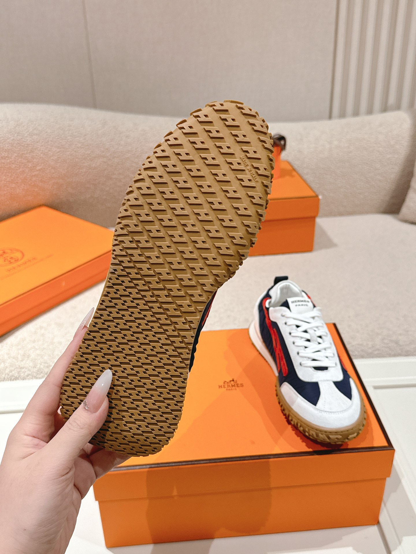 Hermes Suede H Sneakers Navy