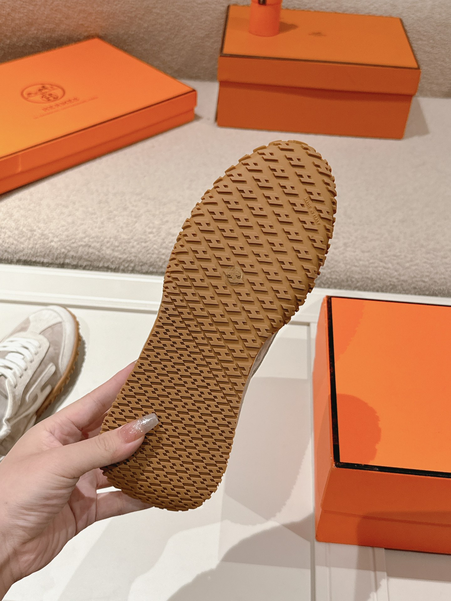 Hermes Suede H Sneakers Beige