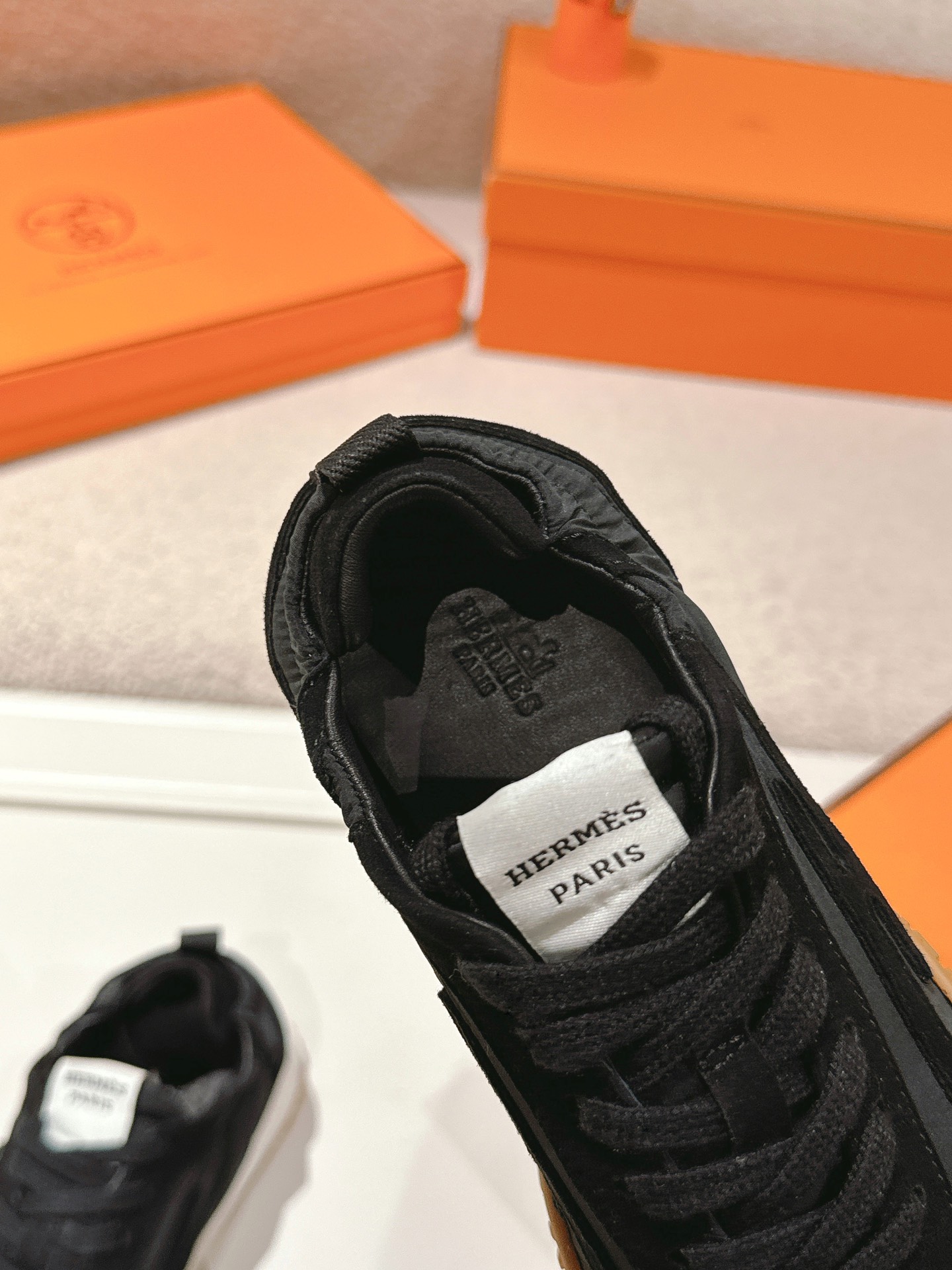 Hermes H Detail Suede Sneaker Black