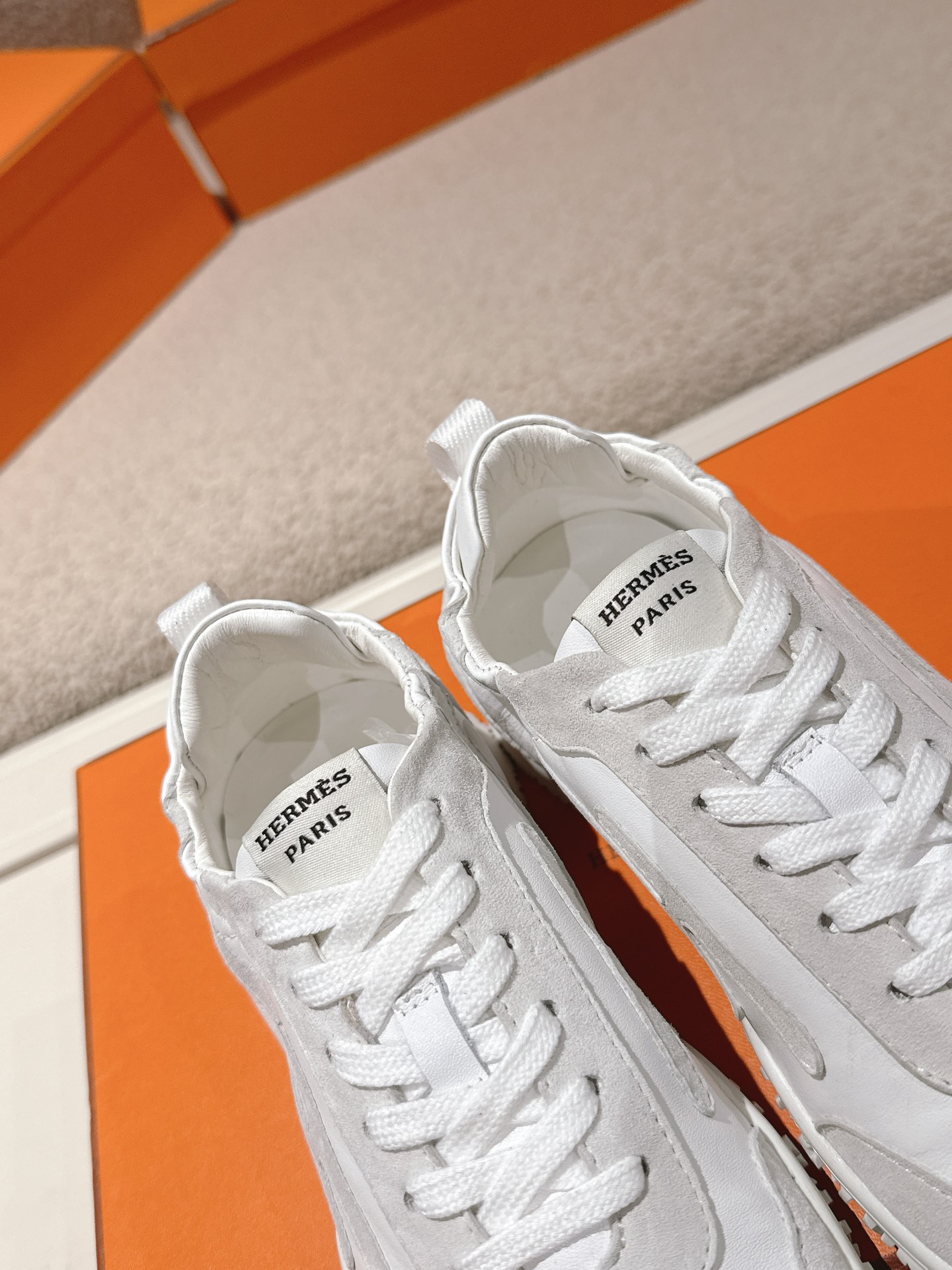 Hermes Suede Leather H Sneaker White
