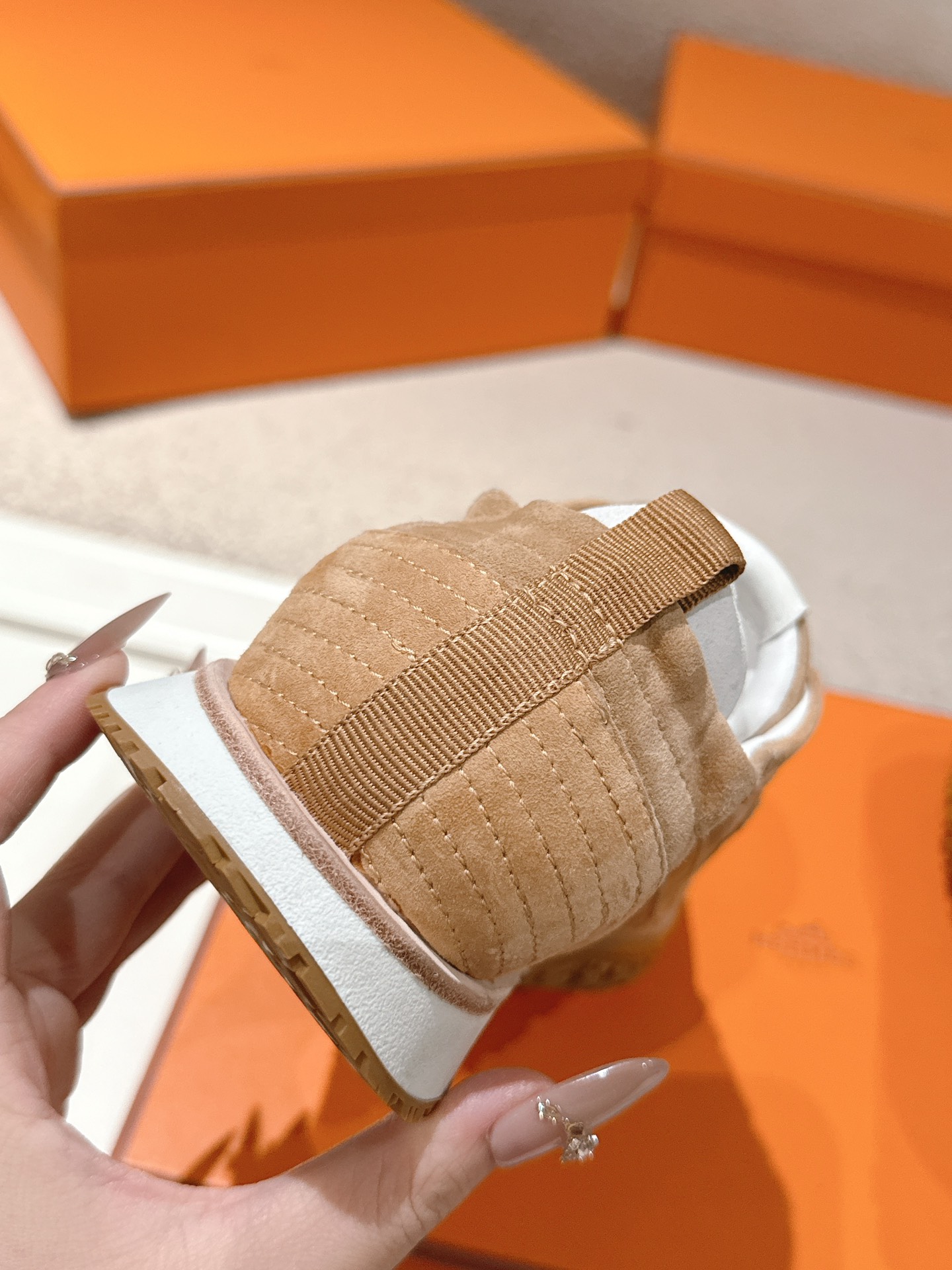 Hermes Suede H Sneakers Tan