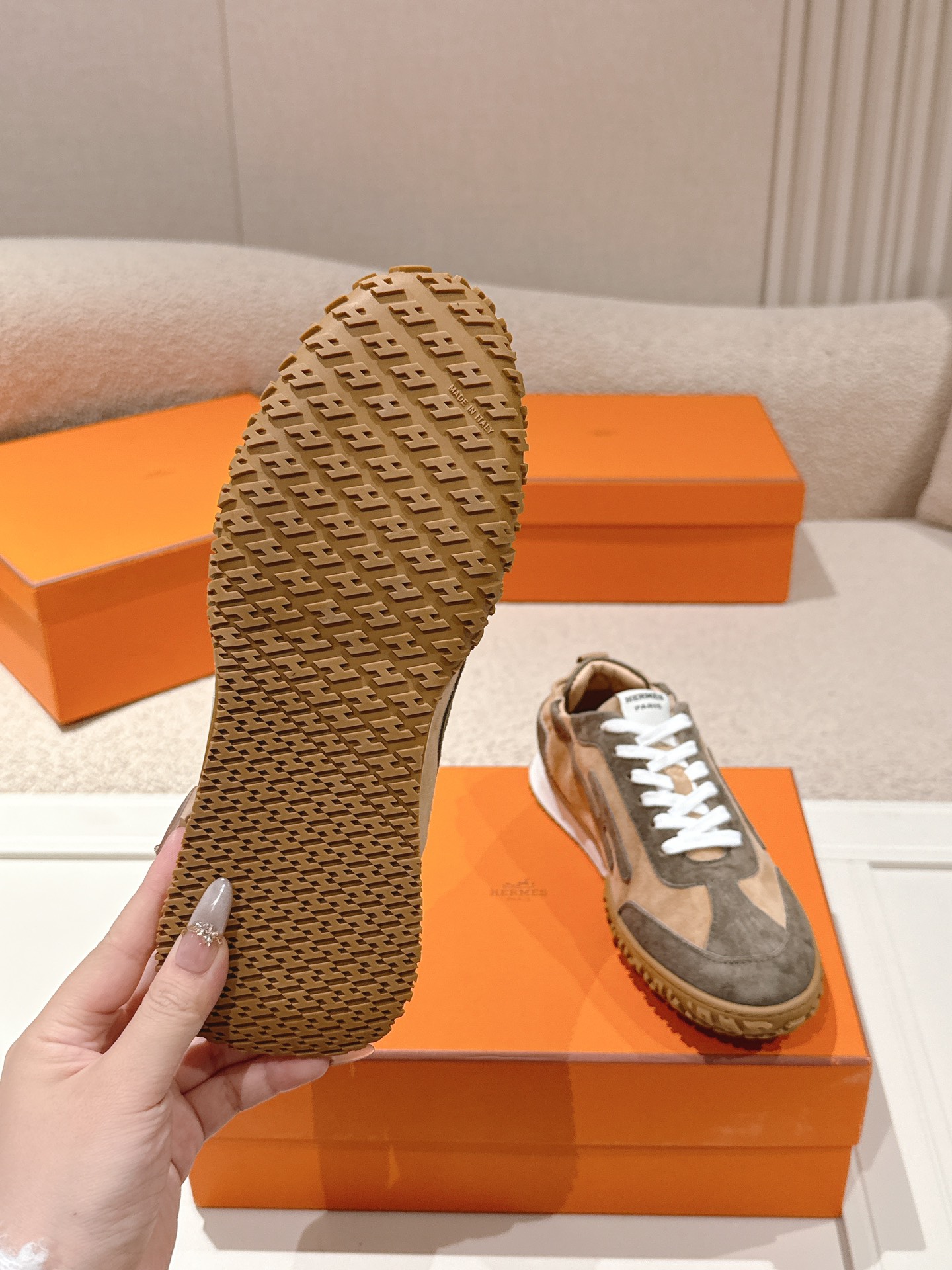 Hermes Suede H Logo Sneakers Multicolor