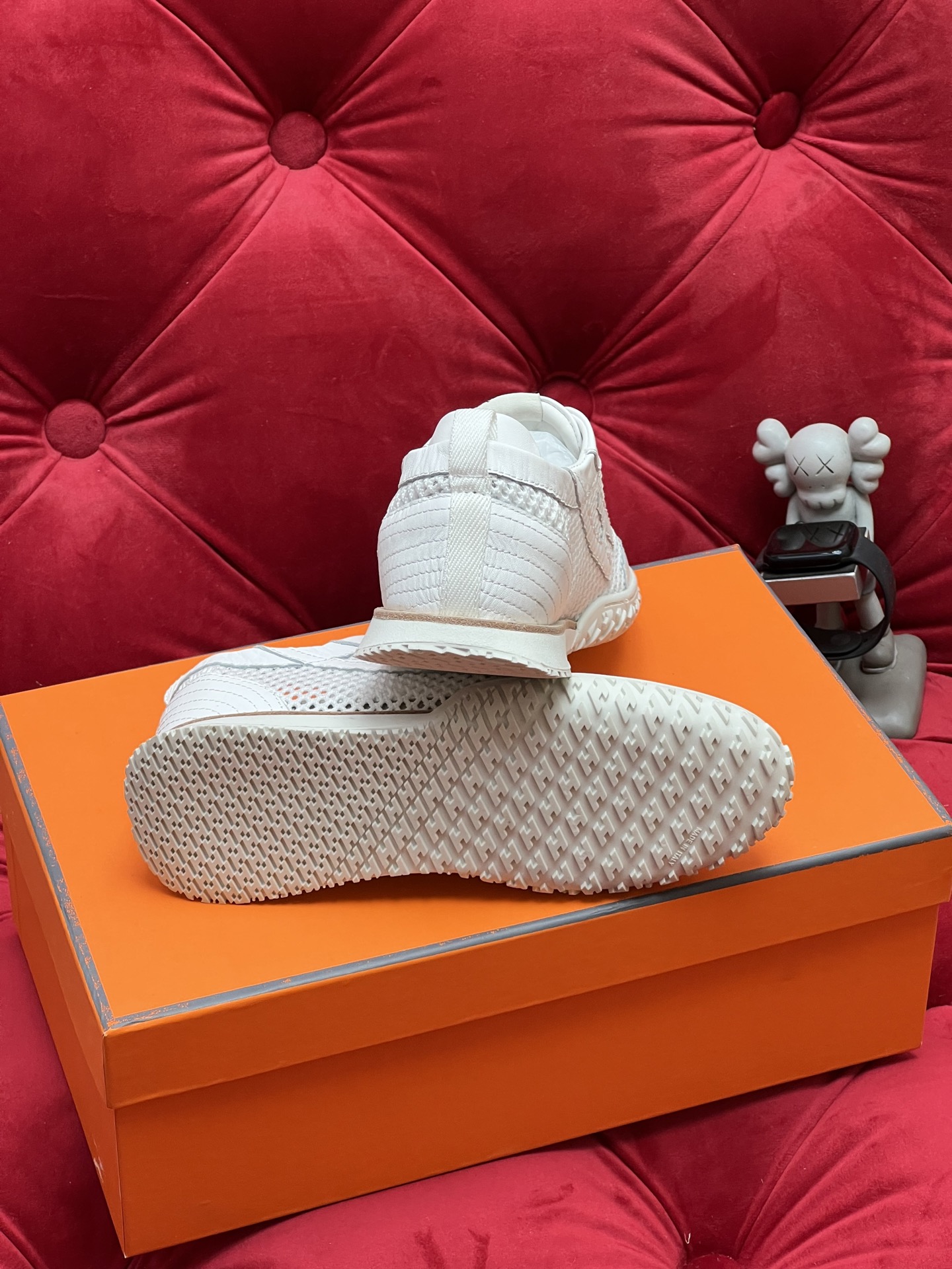 Hermes Jet Suede Mesh Sneakers White