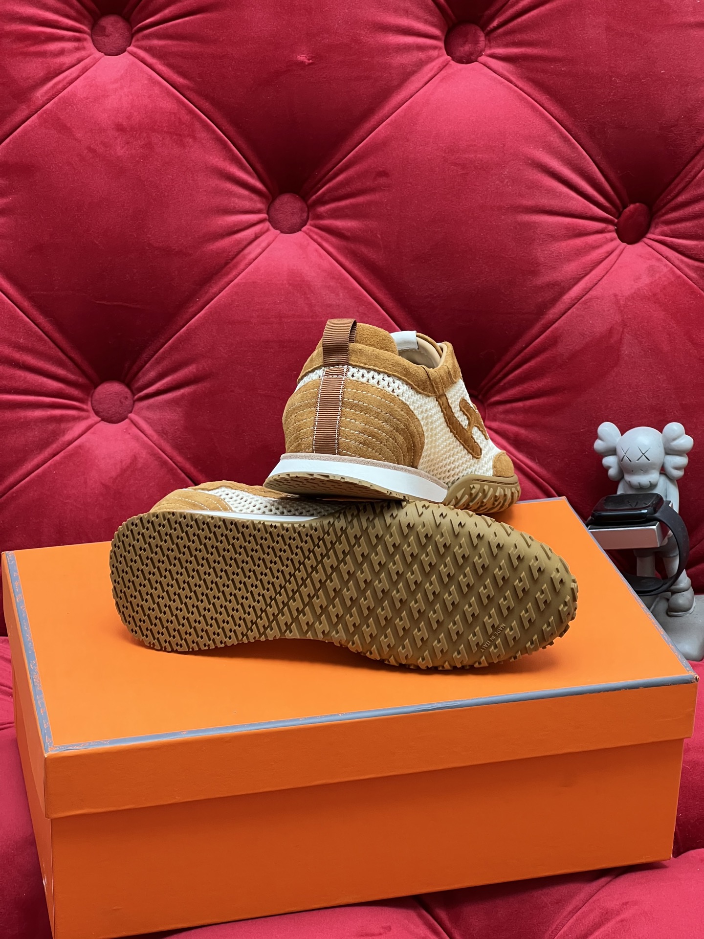 Hermes Jet Suede Mesh Sneakers Brown