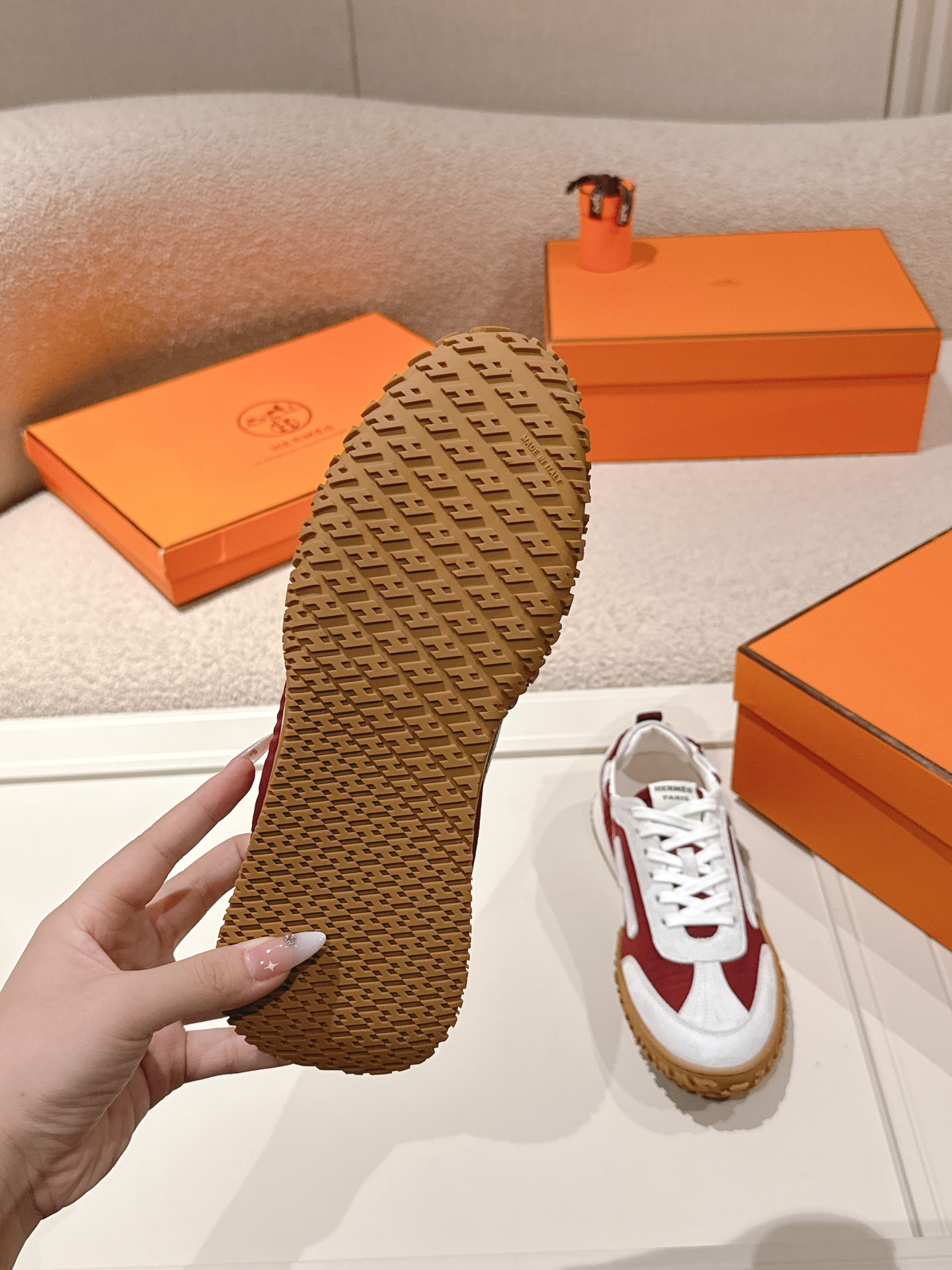 Hermes Suede H-Detail Sneakers Red/White
