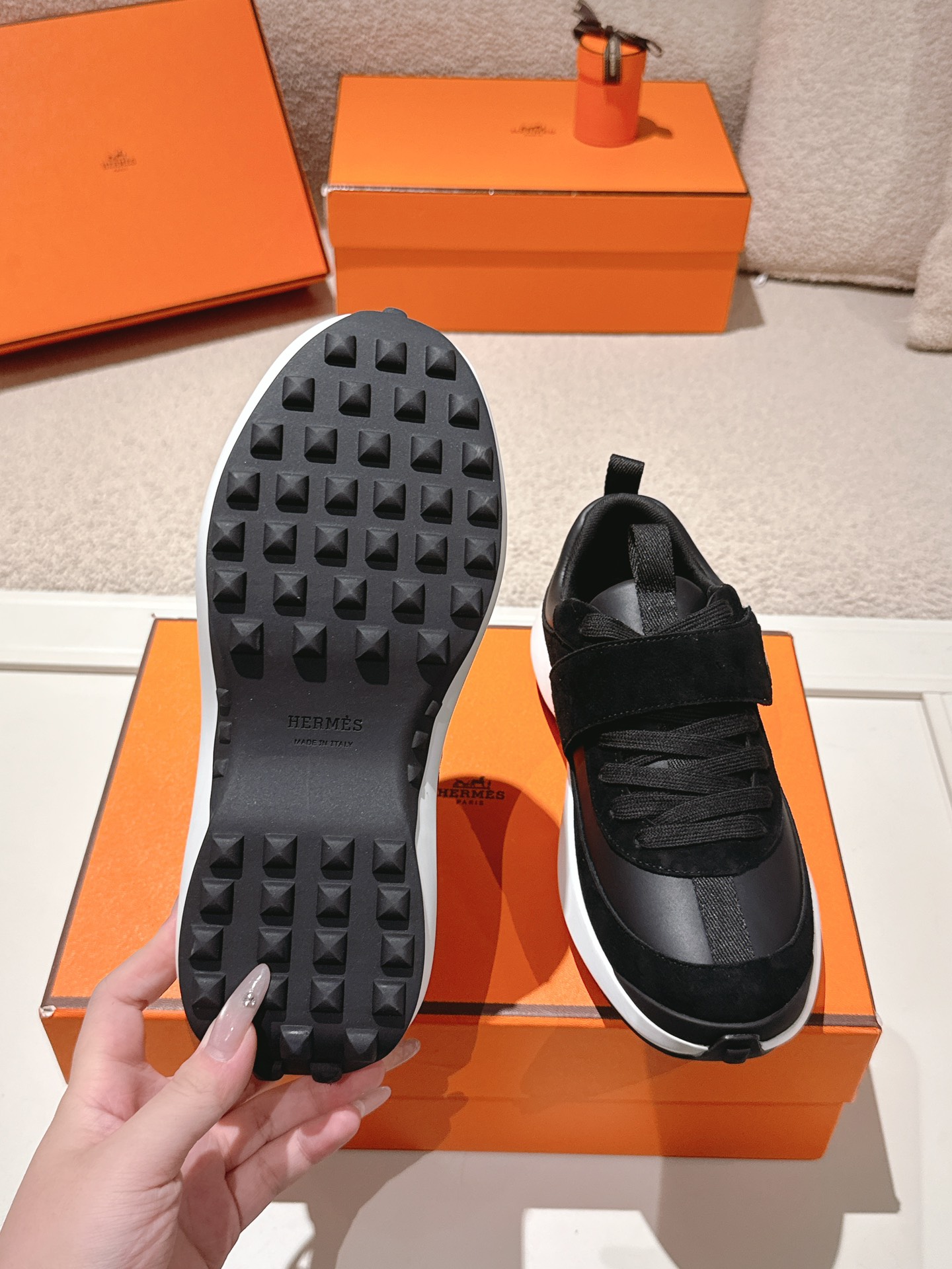 Hermes Calfskin Sport Sneakers Black
