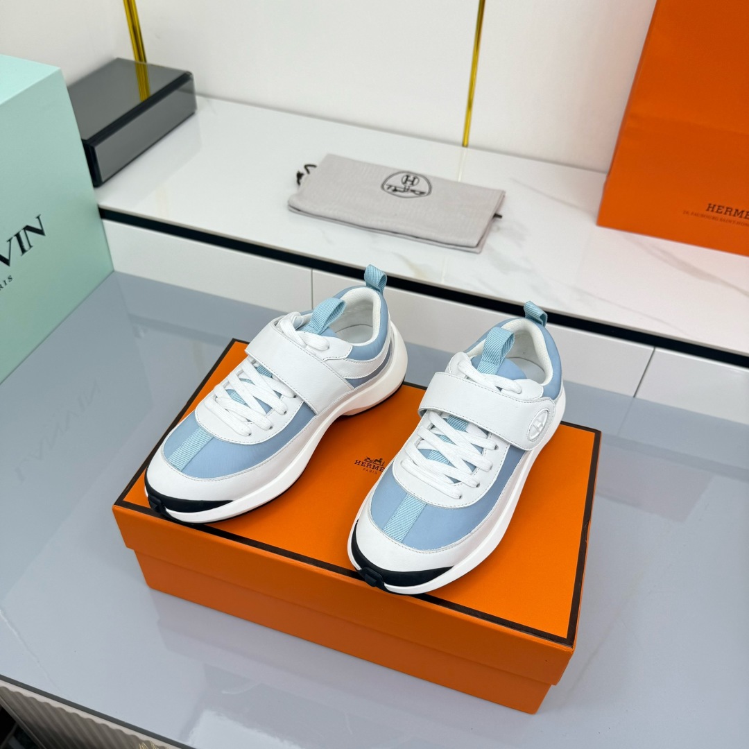 Hermes Loosneaker Leather Low-Top Sneakers Blue/White