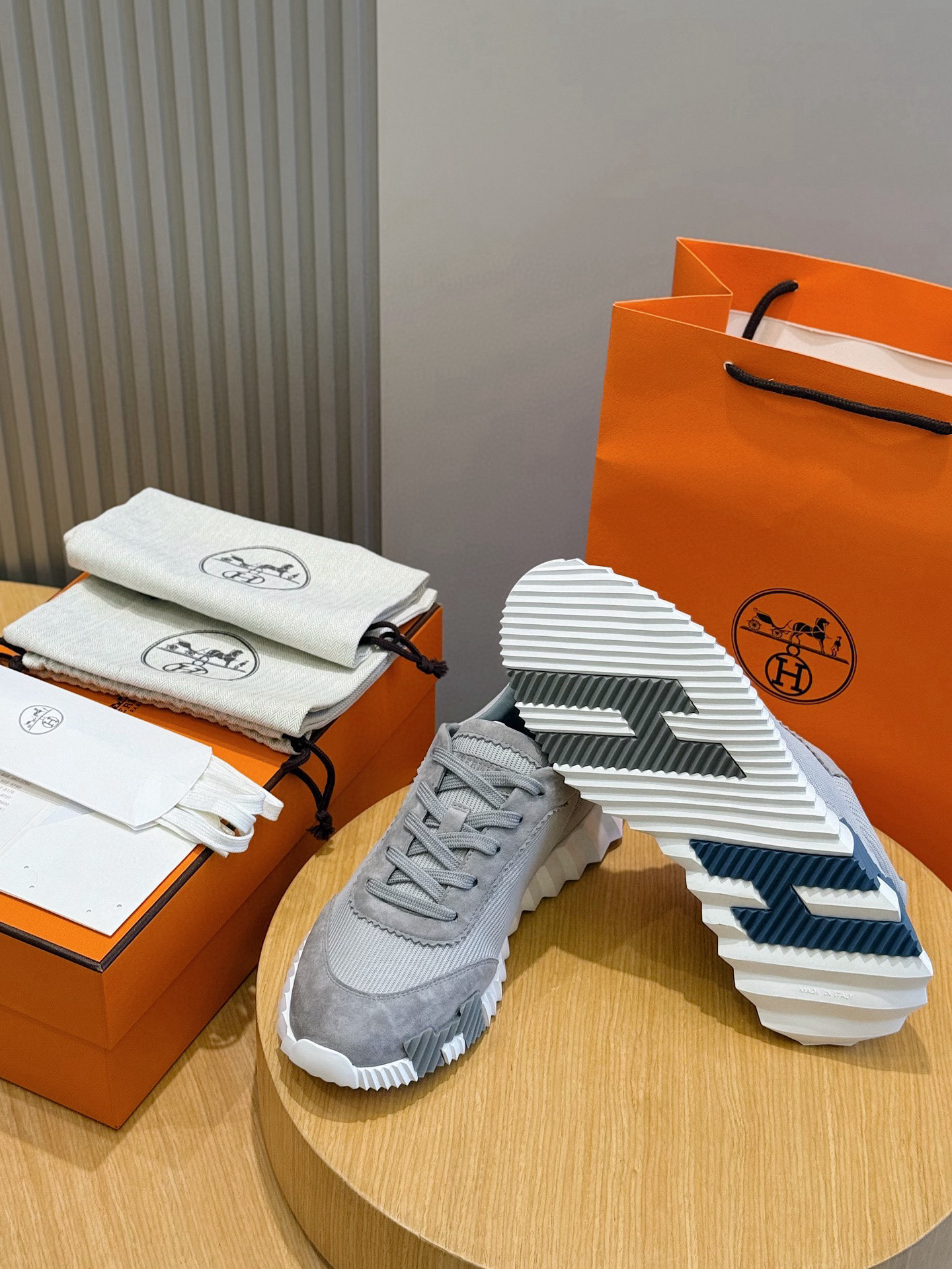 Hermes Bouncing Leather Sneaker Gray