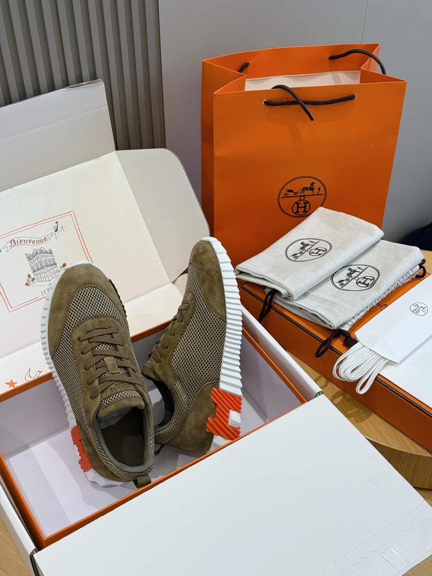 Hermes Bouncing Mesh Sneakers Khaki