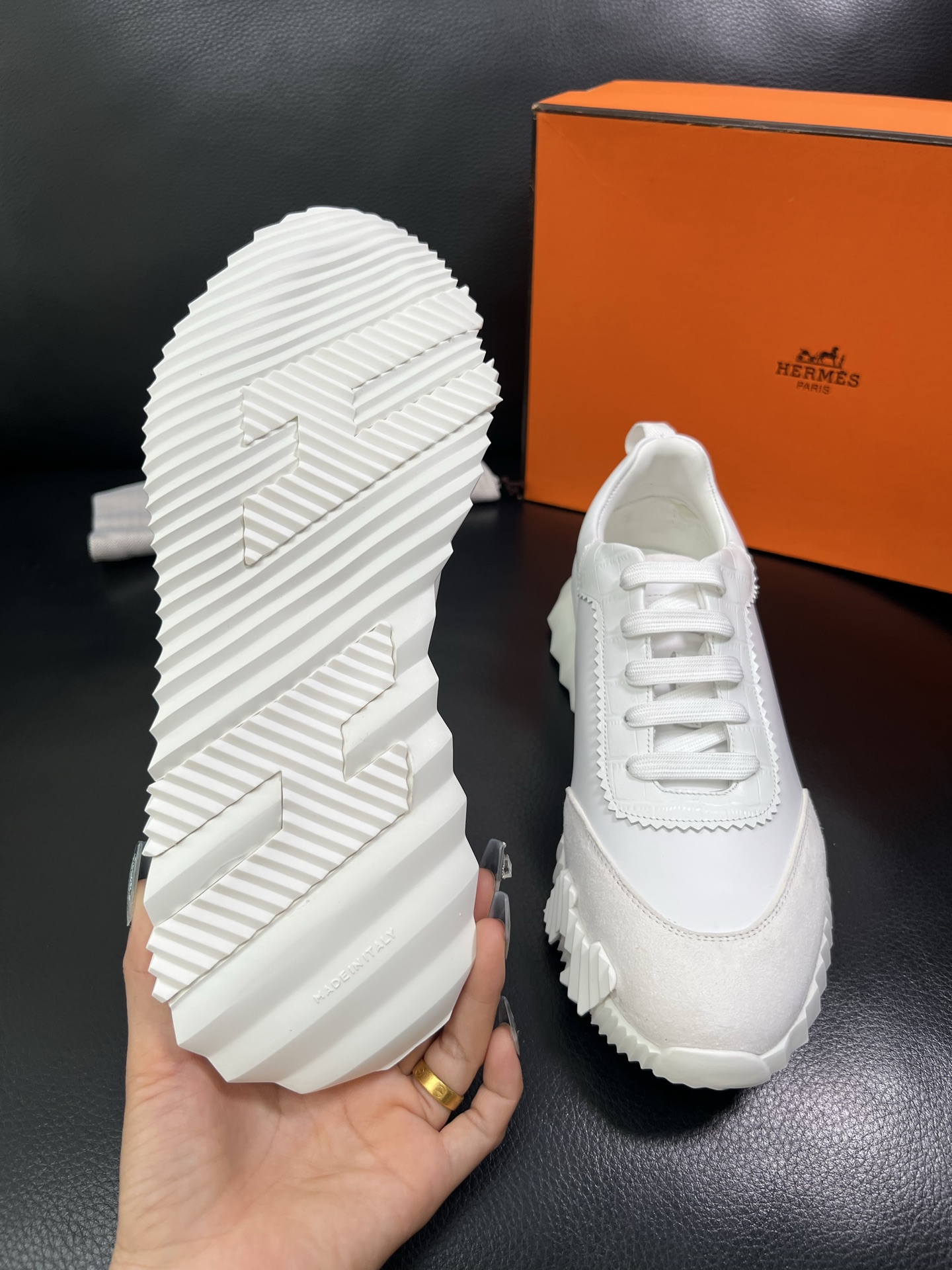 Hermes Leather Low-Top Sneakers White