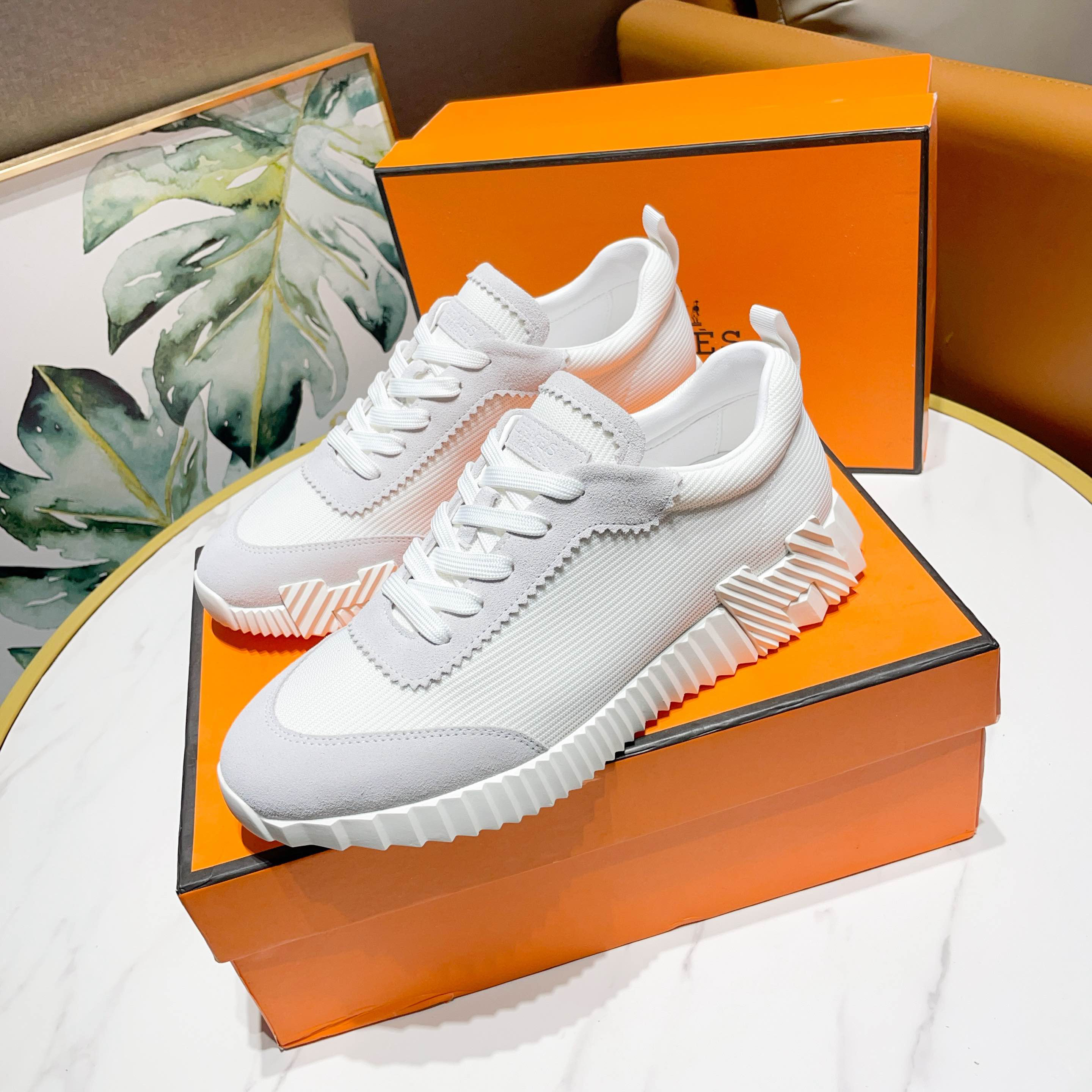 Hermes H Logo Canvas Sneaker White