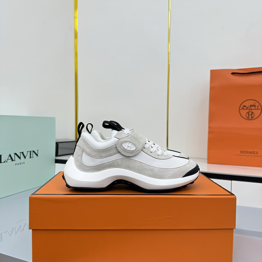 Hermes Loosneaker Velcro Sneakers White/Gray