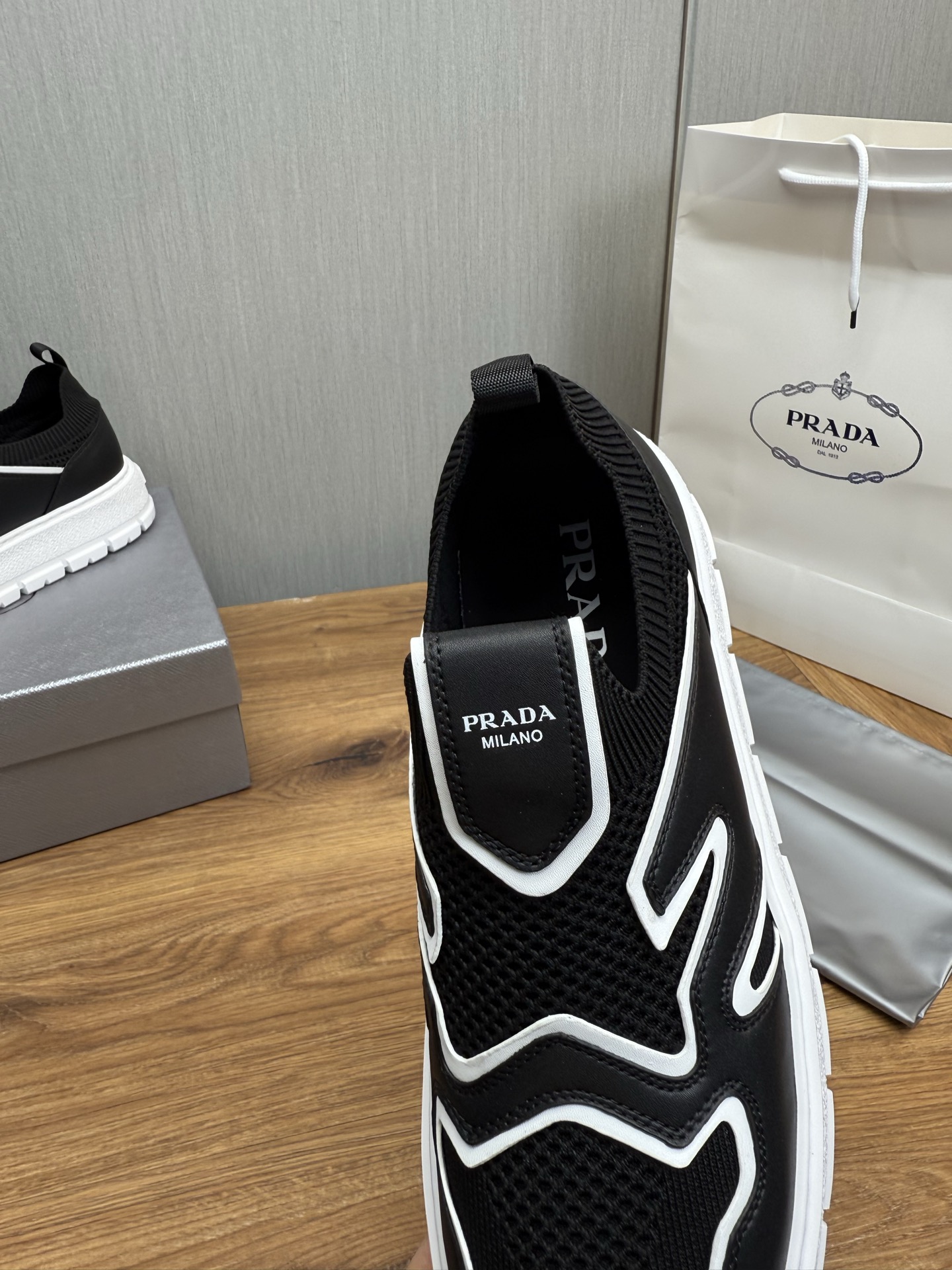 Prada Milano Mesh Slip-On Sneakers Black/White