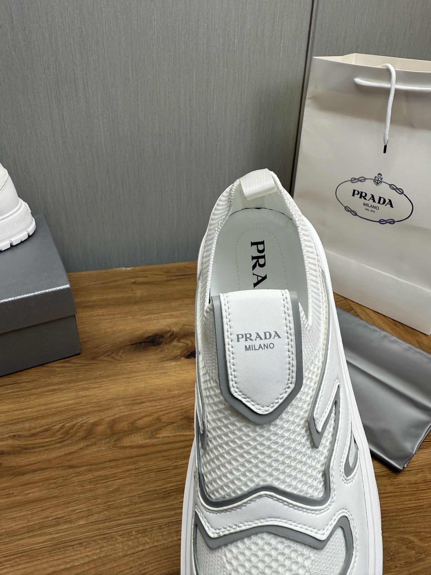 Prada Milano Mesh Slip-On Sneakers White