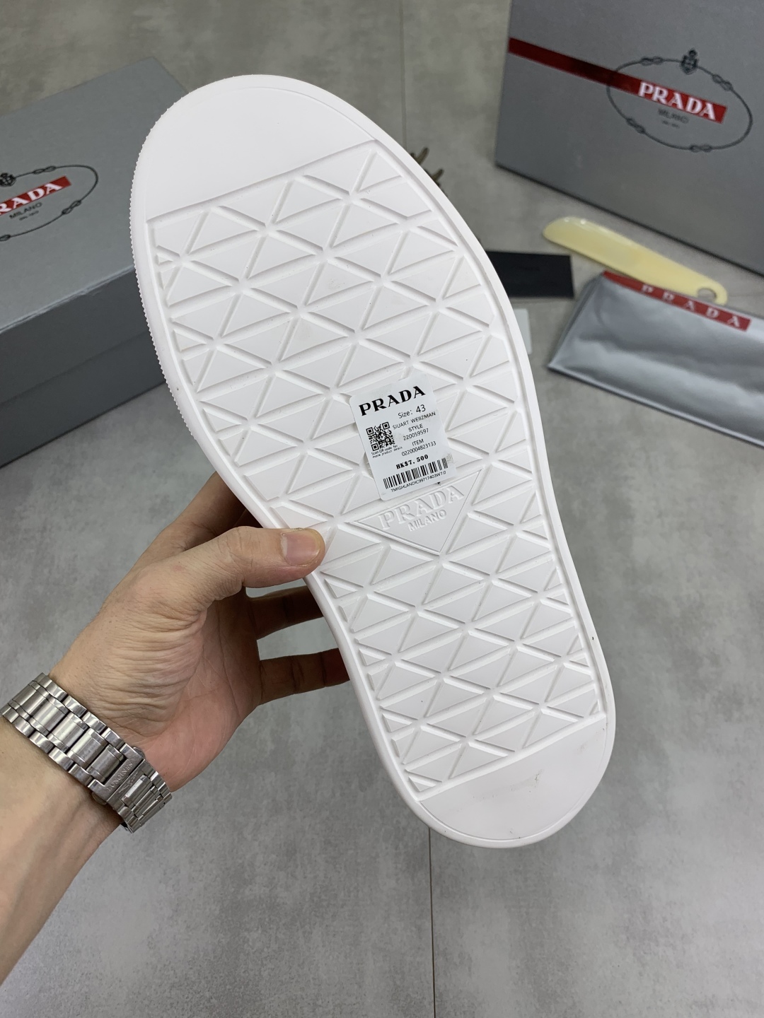 Prada Milano Leather Suede Low-Top Sneakers Khaki Brown
