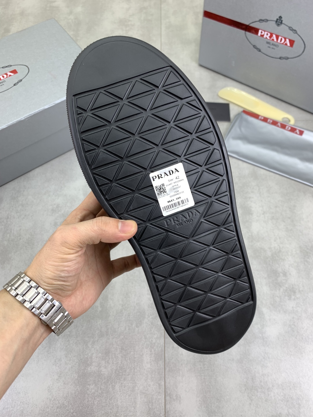 Prada Milano Leather Platform Sneakers Black